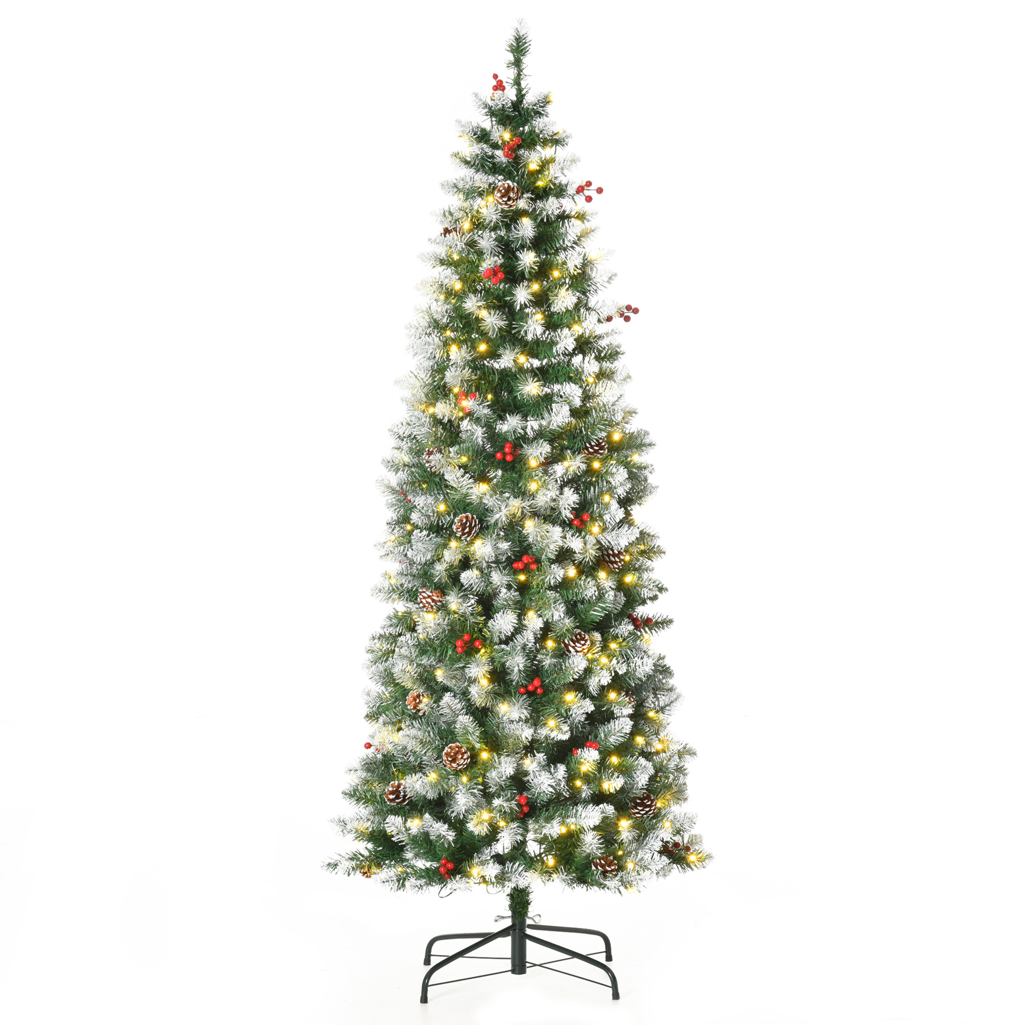 180 Cm Hoher, Künstlicher, Schneebedeckter Weihnachtsbaum Mit 300 Warmweißen Led-lichtern, 618 Feuerhemmenden Kunststoffzweigen, Inklusive Dekoration Und Faltbarem Ständer (ø 65 X 180 Cm), Grün