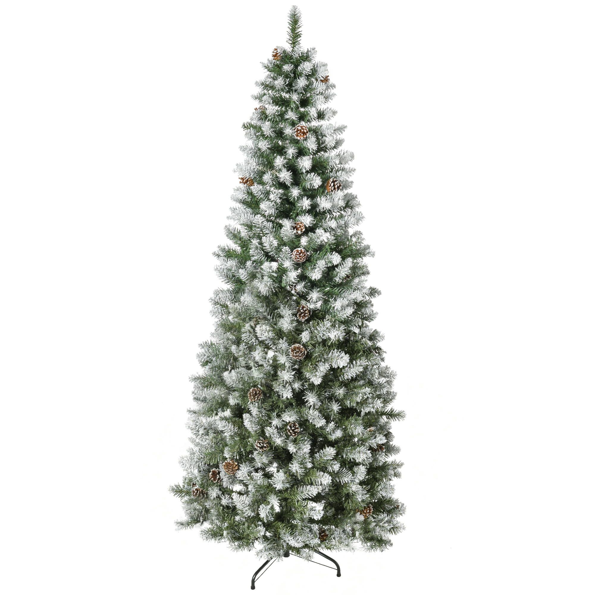 180 Cm Hoher, Schneebedeckter Weihnachtsbaum Mit 630 Zweigen Und 37 Tannenzapfen, Aus Kunststoff Und Metall, Grün Und Weiß