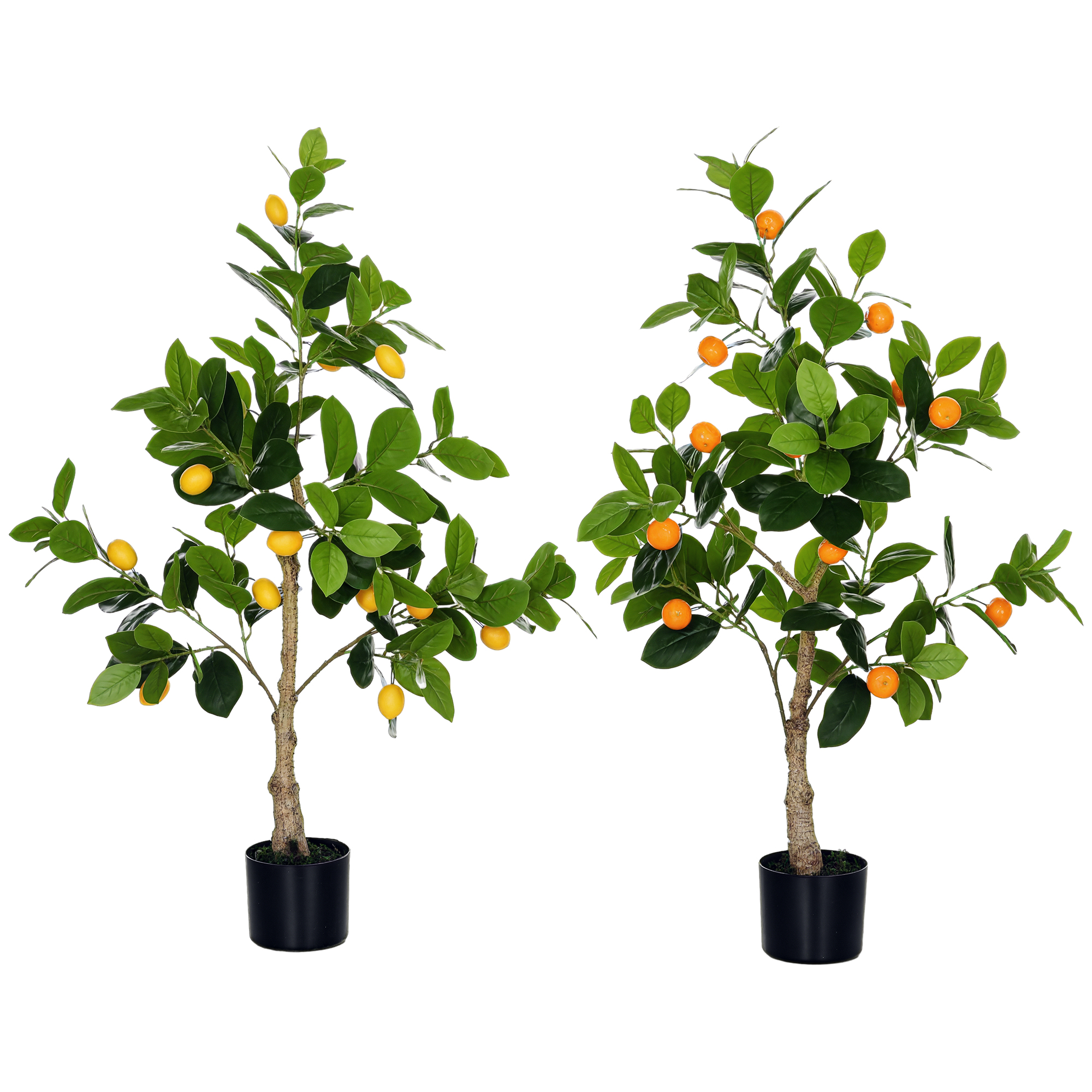 Set Mit 2 Künstlichen Zitronen- Und Orangenpflanzen, 120 Cm Hoch, Für Den Innenbereich, Inklusive Topf.
