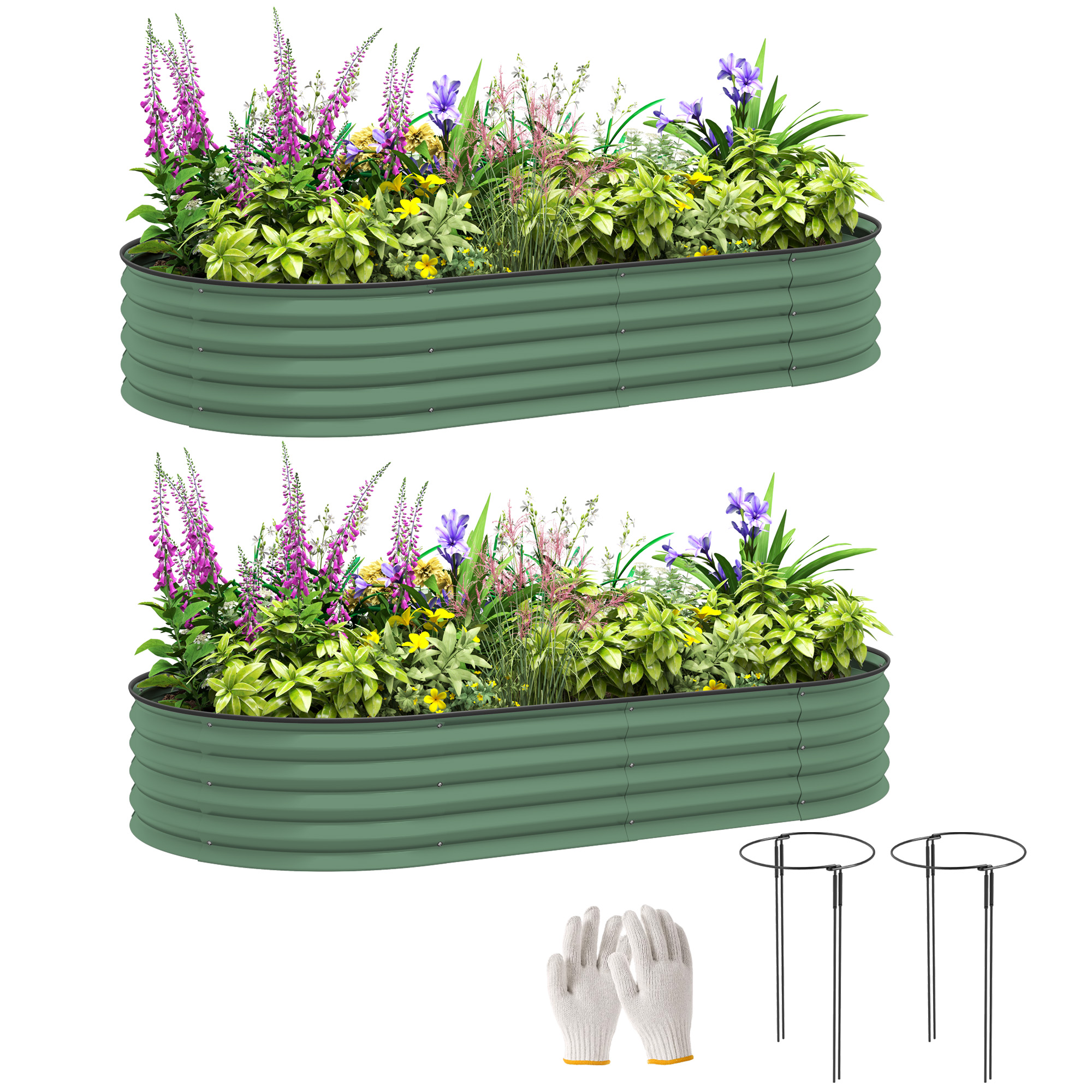 Set Aus 2 Erhöhten Pflanzkästen Für Den Außenbereich, Offener Boden, Gummirand, Metall, 181 X 93 X 30 Cm, Grün