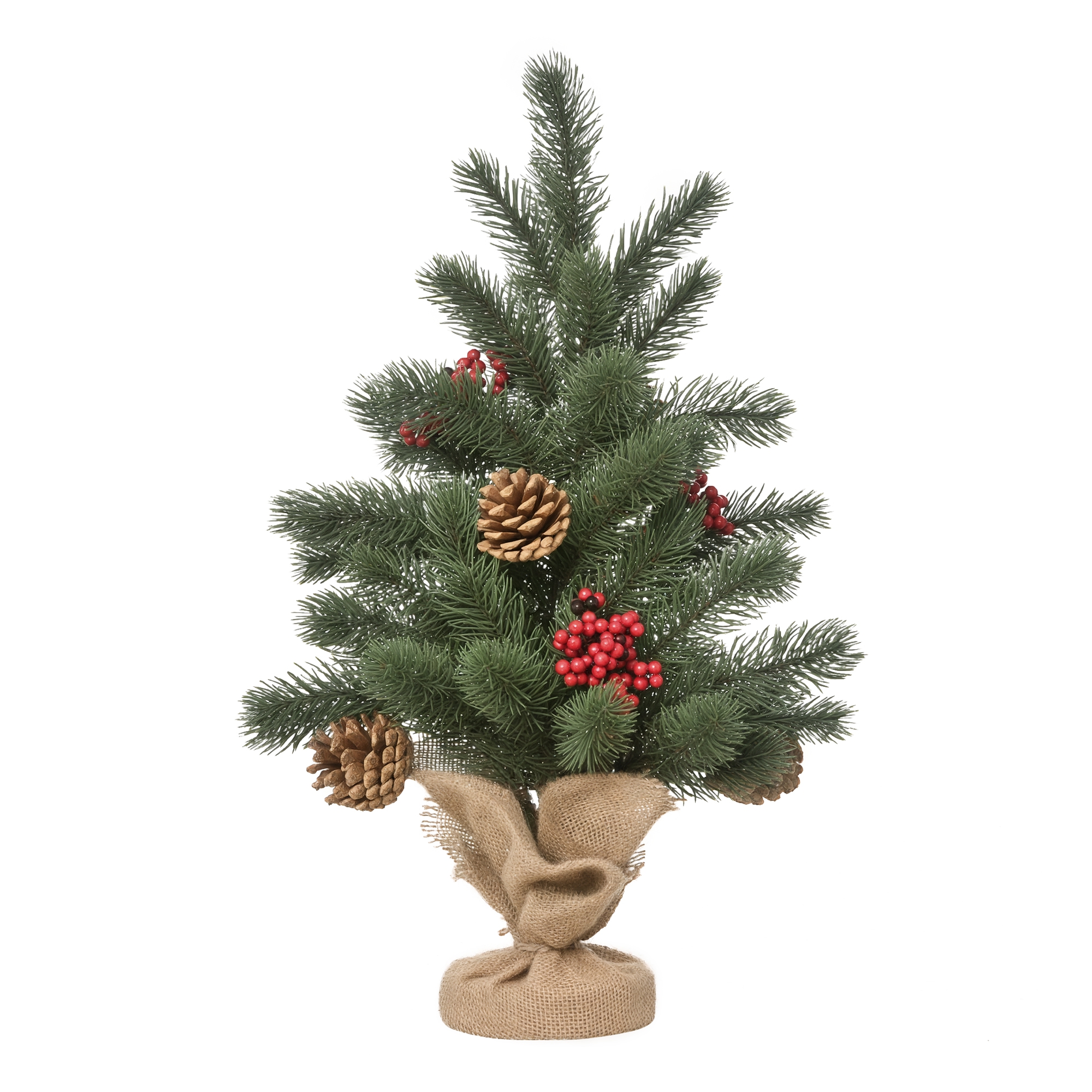 Dekorativer Mini-weihnachtsbaum Mit Schmuck Und Roten Beeren, 50 Cm Hoch, Inklusive Zementsockel, Grün Und Mehrfarbig