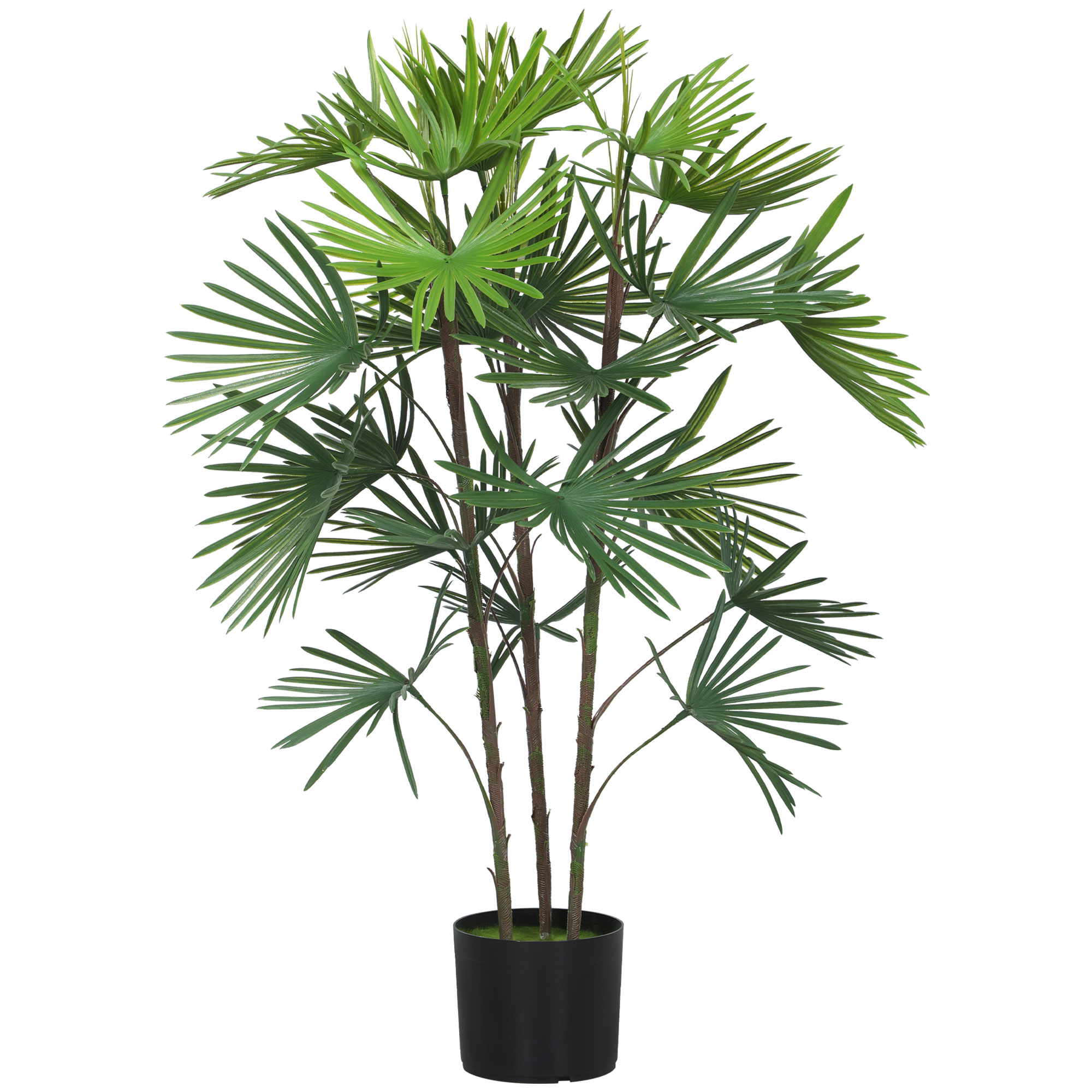 Künstliche Palme, 90 Cm Hoch, Mit 24 Grünen Kunststoffblättern, Topf Mit Den Maßen Ø 16,5 X 13,5 Cm