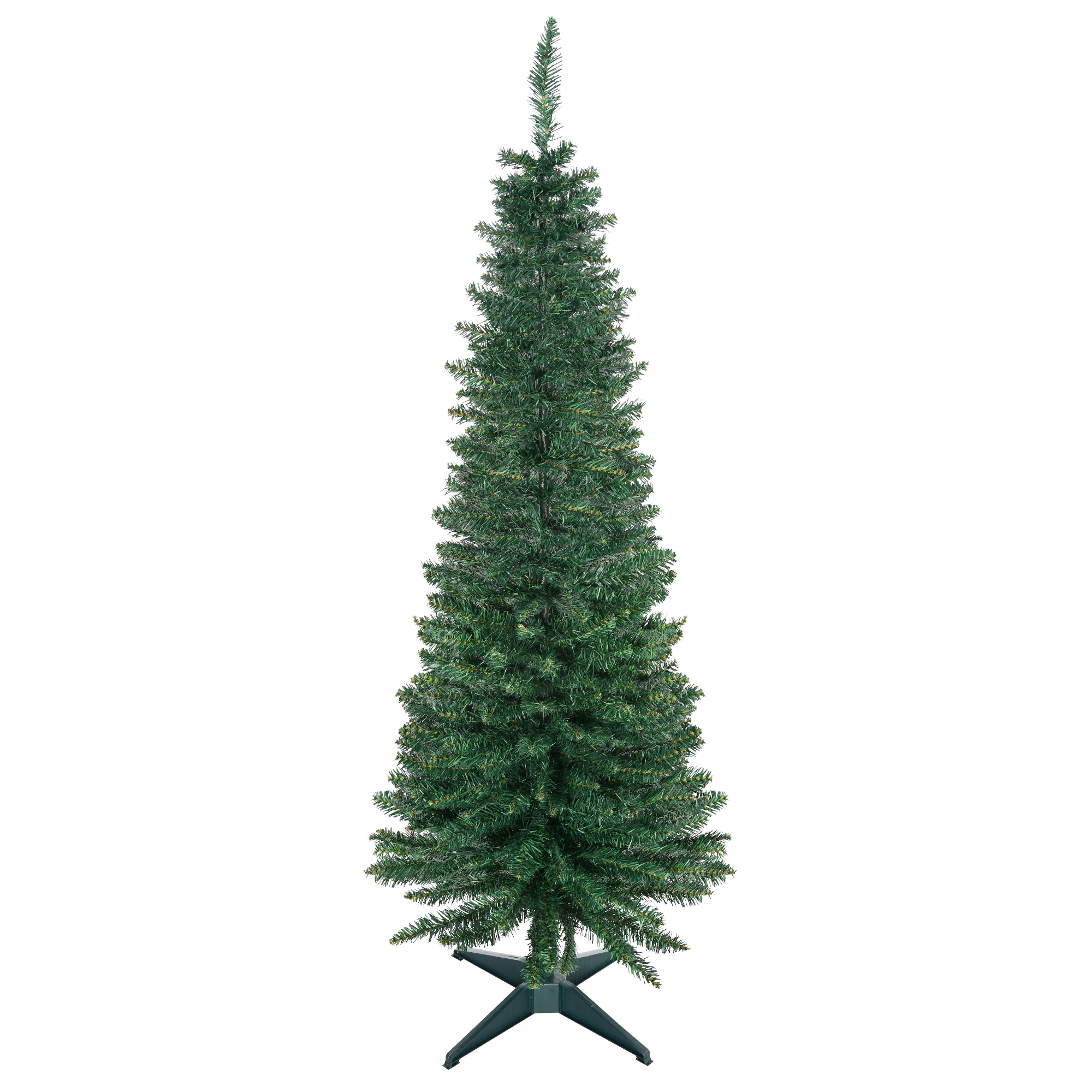 Künstlicher Grüner Weihnachtsbaum, 150 Cm Hoch Und Schmal, Mit Realistischen Ästen Und Kunststofffuß.