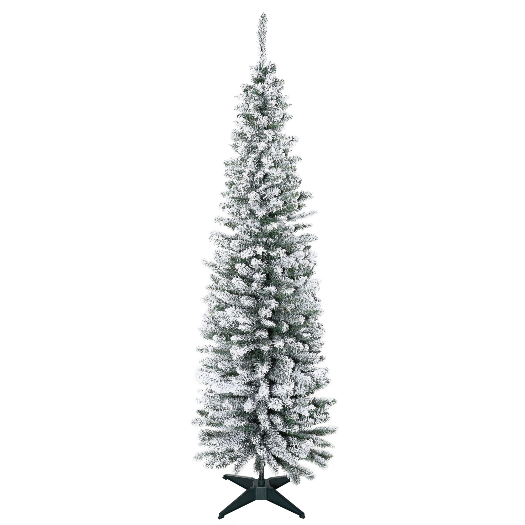 180 Cm Schlanker Künstlicher Weihnachtsbaum Mit Realistischen Zweigen, Hoher Und Schmaler, Schneebedeckter Baum Mit Faltbarem Fuß, Grün