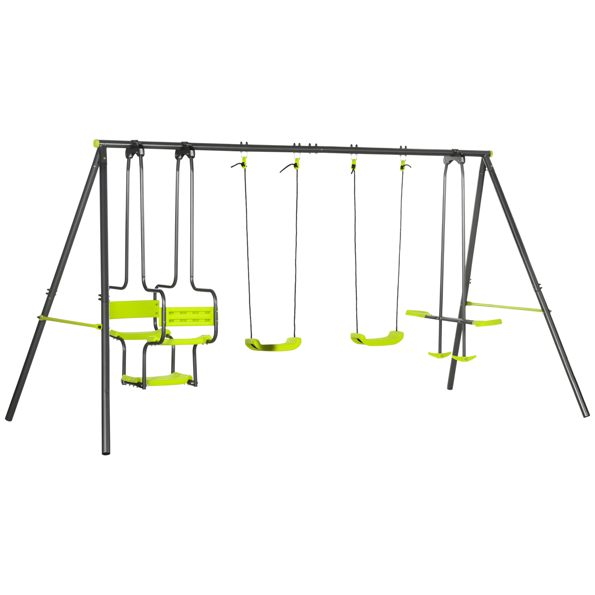 Gartenschaukel Für Kinder, 6 Sitze, Stahlrahmen, Ab 3 Jahren, 355 X 184 X 186 Cm, Grün