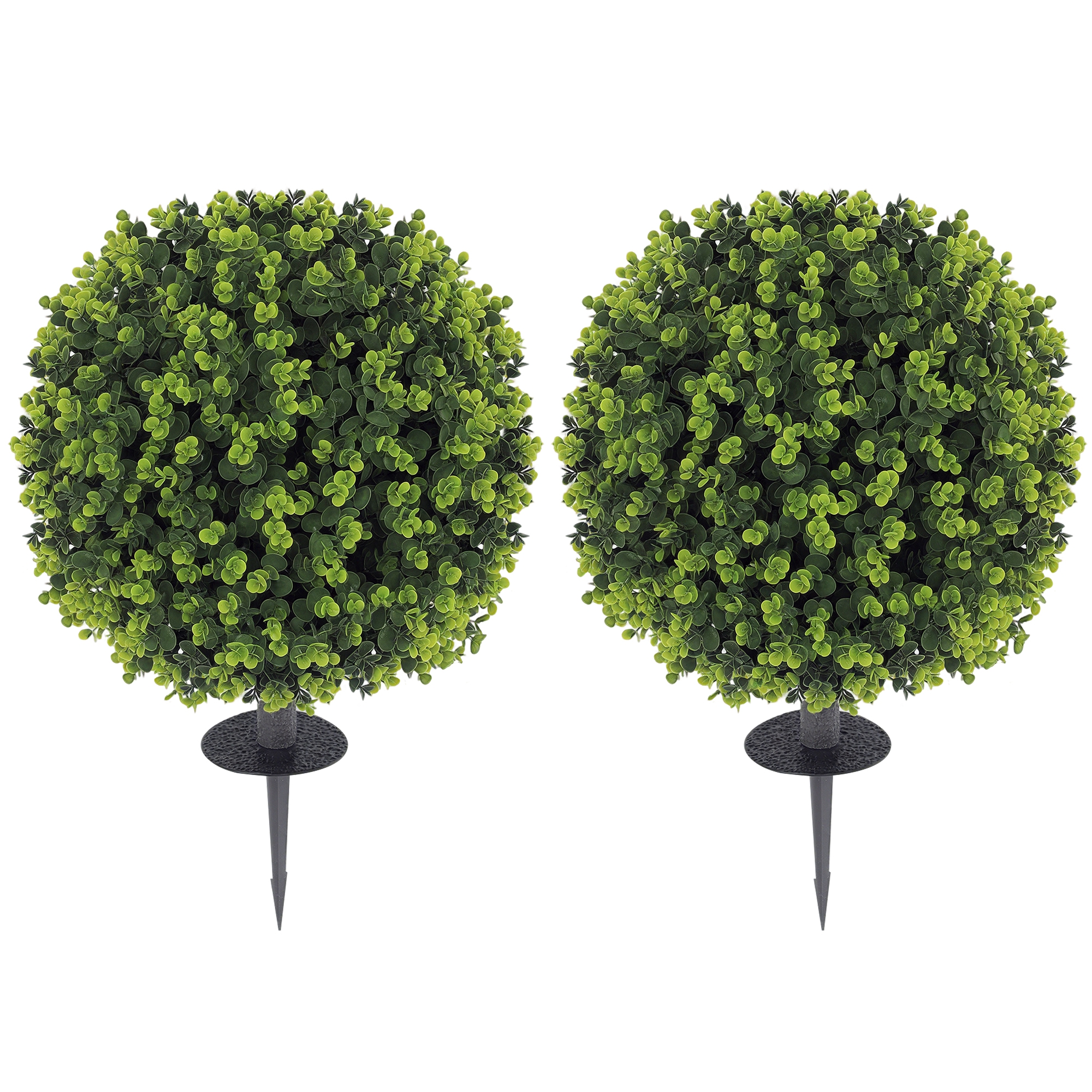 Set Mit 2 Künstlichen Buchsbaumpflanzen, 40 Cm, Mit Integrierter Stütze Für Den Innen- Und Außenbereich, Grün