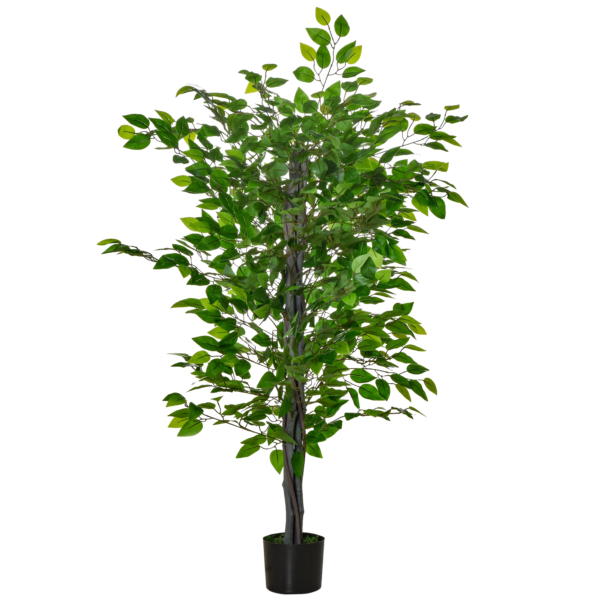 Künstlicher Ficusbaum, Realistisches Aussehen, Zementtopf, 135 Cm, Pflegeleicht, Kunststoff, Grün