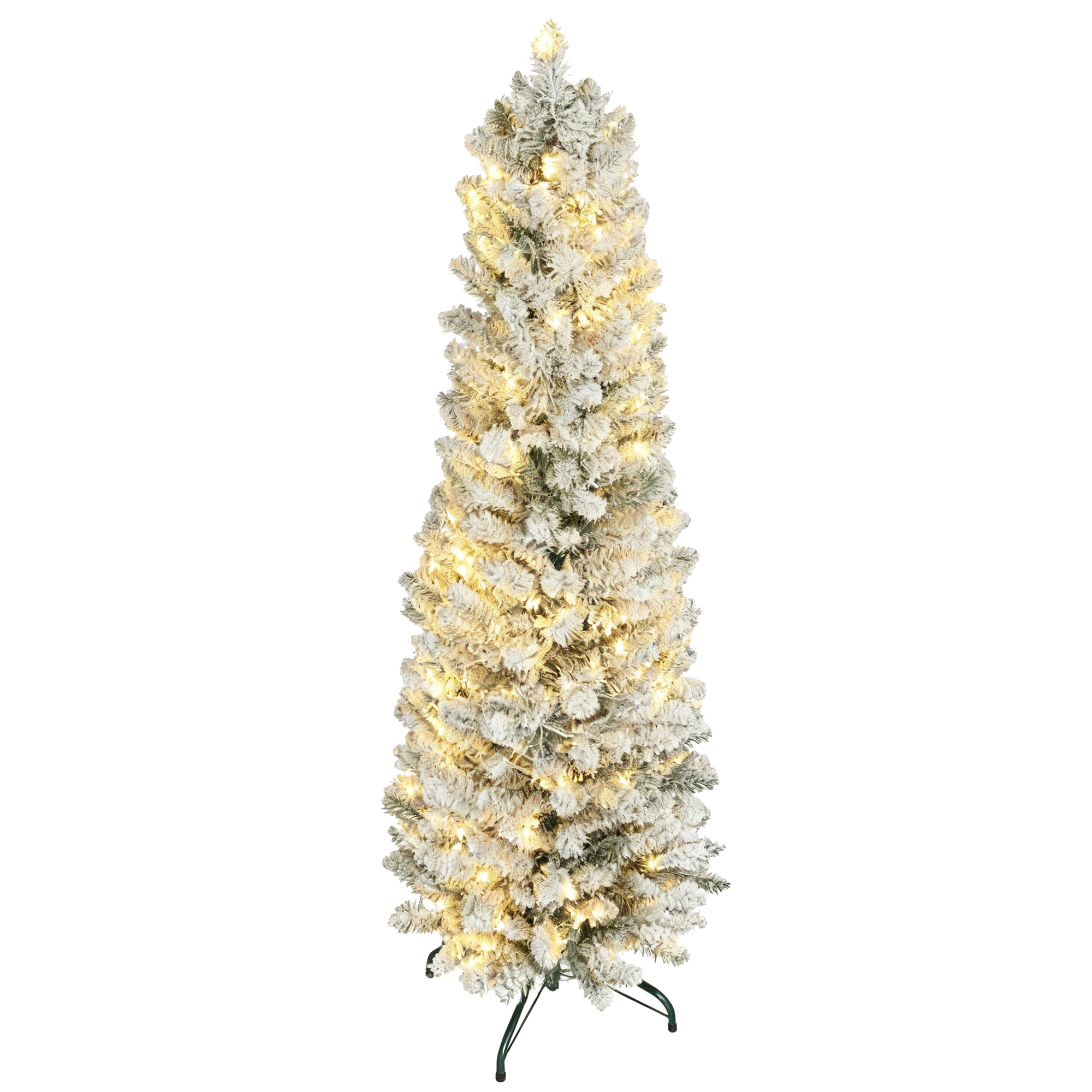 Schneebedeckter Weihnachtsbaum Mit 329 Zweigen Und Weißen Led-lichtern, Aus Kunststoff Und Metall, Ø 52 X 180 Cm, Grün