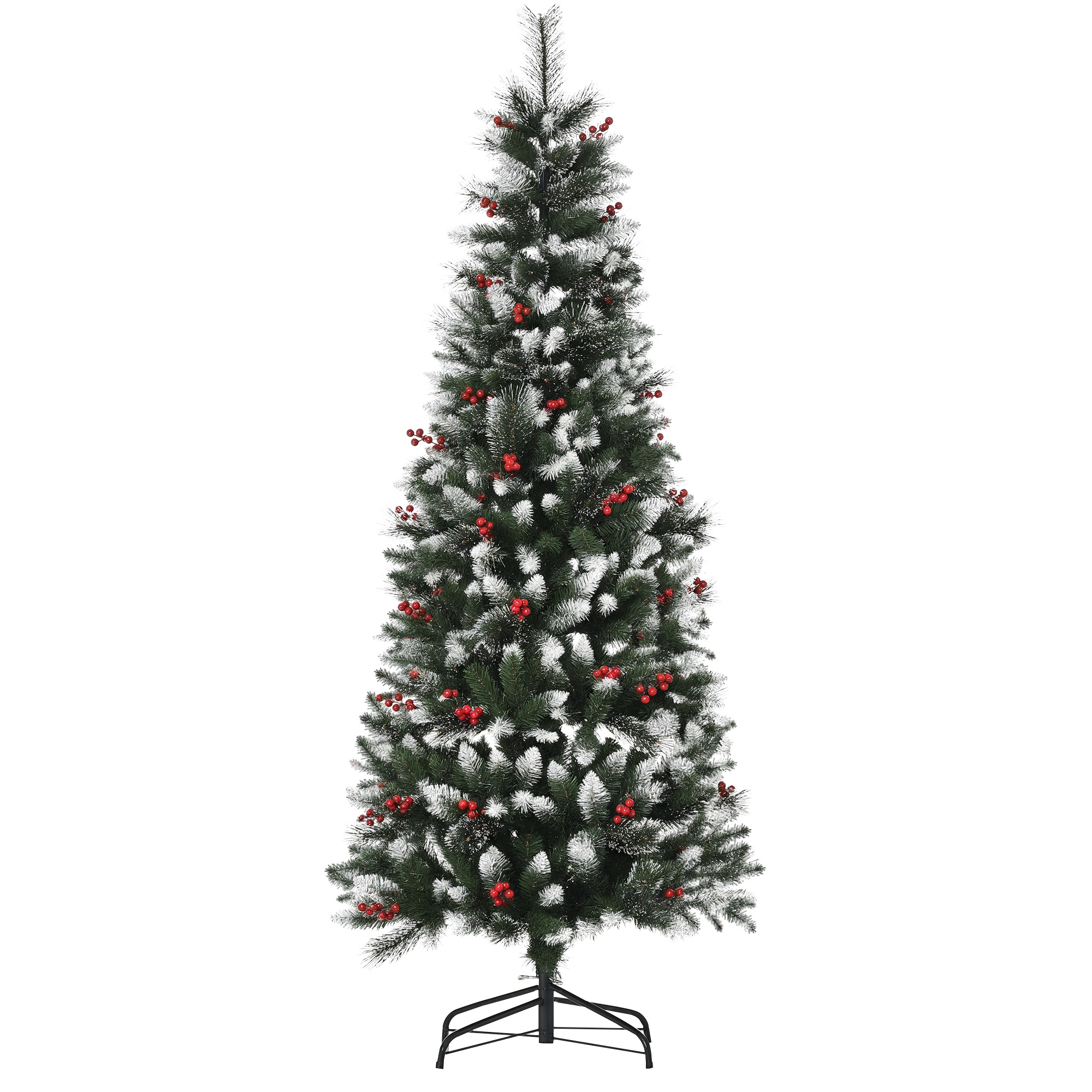 Schneebedeckter Weihnachtsbaum Mit Roten Beeren, Abnehmbarem Und Faltbarem Fuß, 539 Zweige, Ø 70 X 180 Cm, Grün