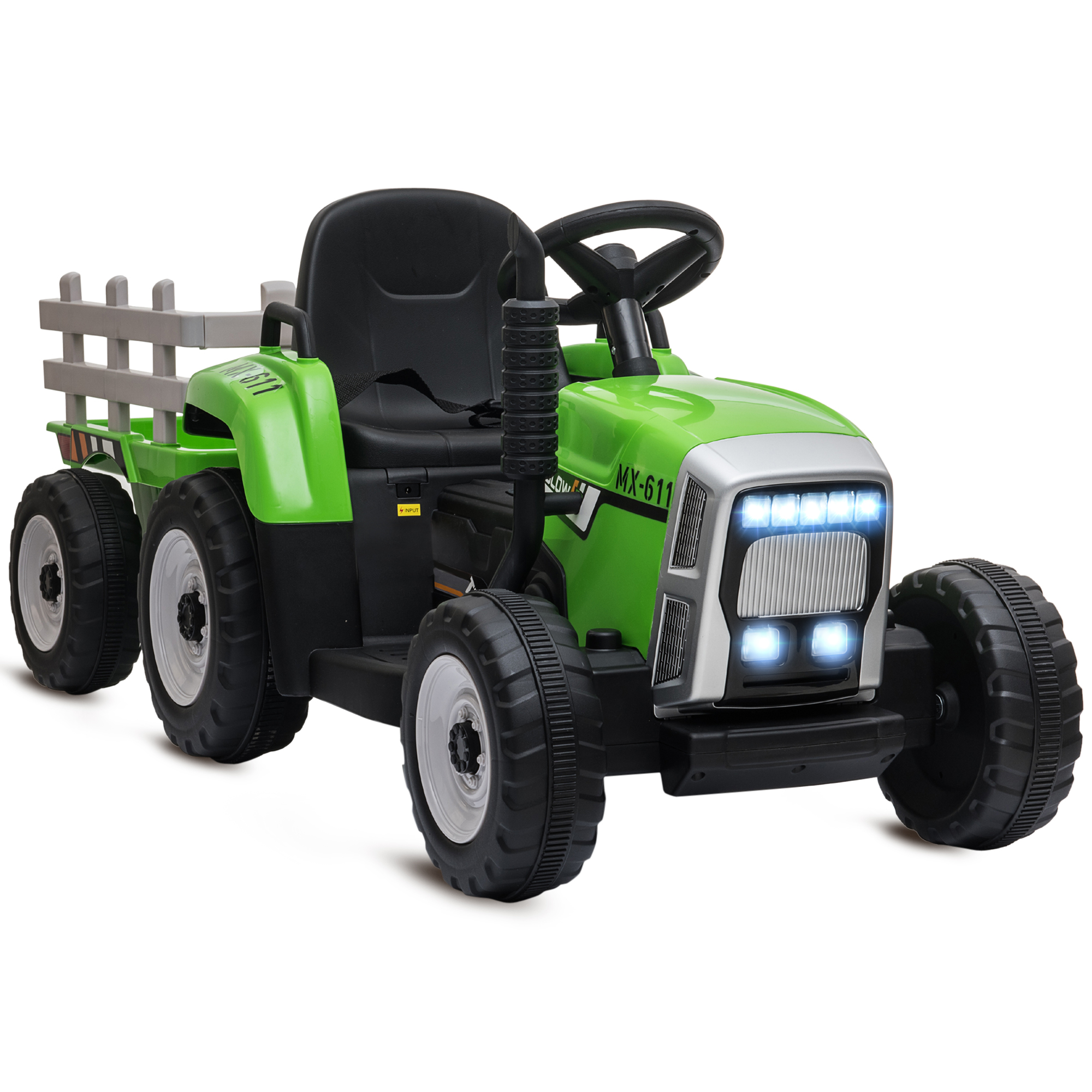 Elektrischer Traktor Für Kinder Von 3 Bis 6 Jahren Mit Abnehmbarem Anhänger, 12-v-akku Und Fernbedienung, Grün