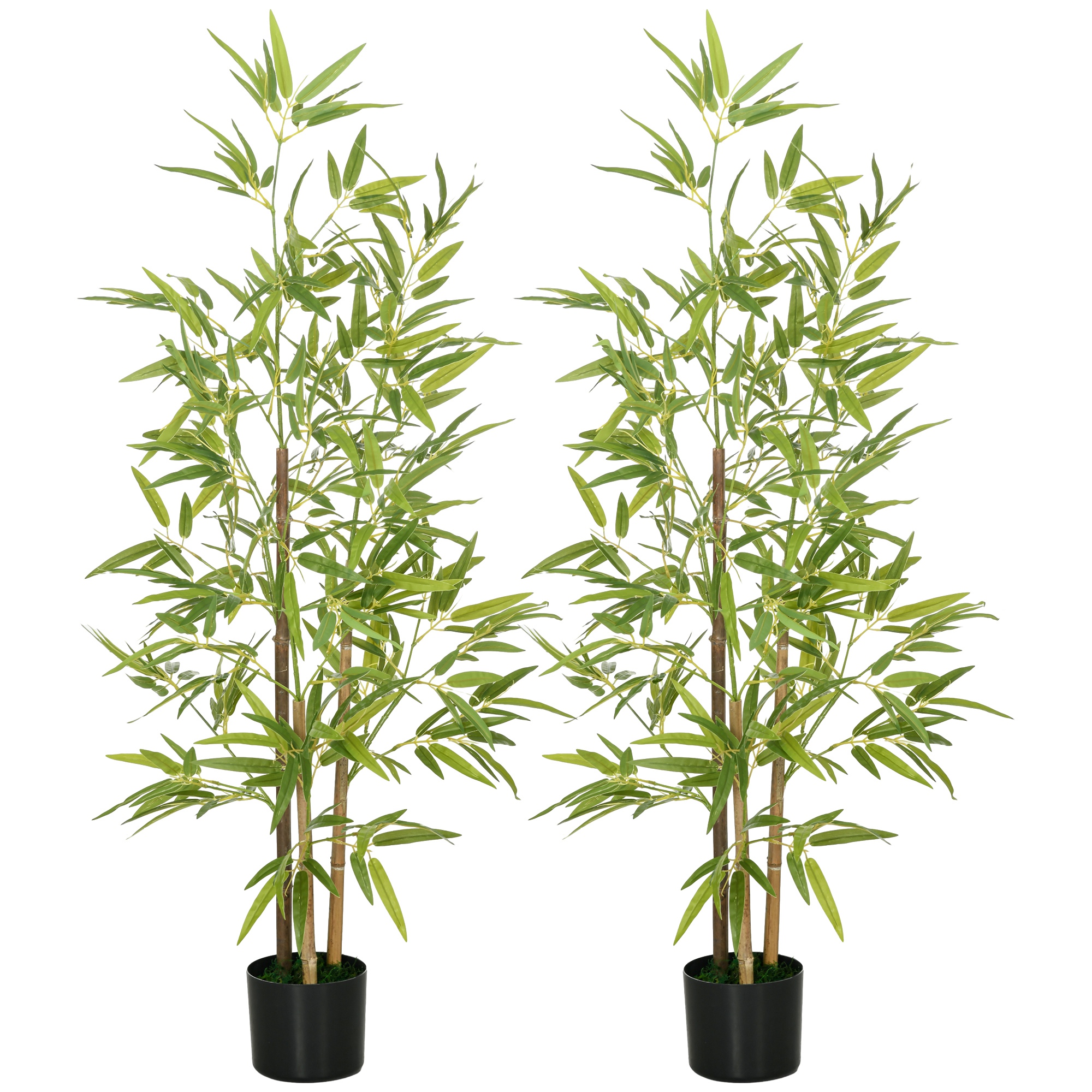Künstlicher Bambusbaum, 2er-set, 3 Stämme, Pflegeleicht, 120 Cm, Zementtopf, Grün