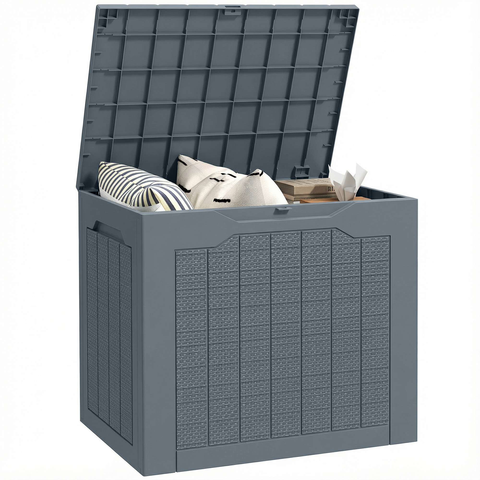 97-liter-gartenbox Mit Versenkten Griffen, Wasserdichte Aufbewahrungstruhe Für Den Außenbereich, 56 X 41 X 50 Cm, Hellgrau