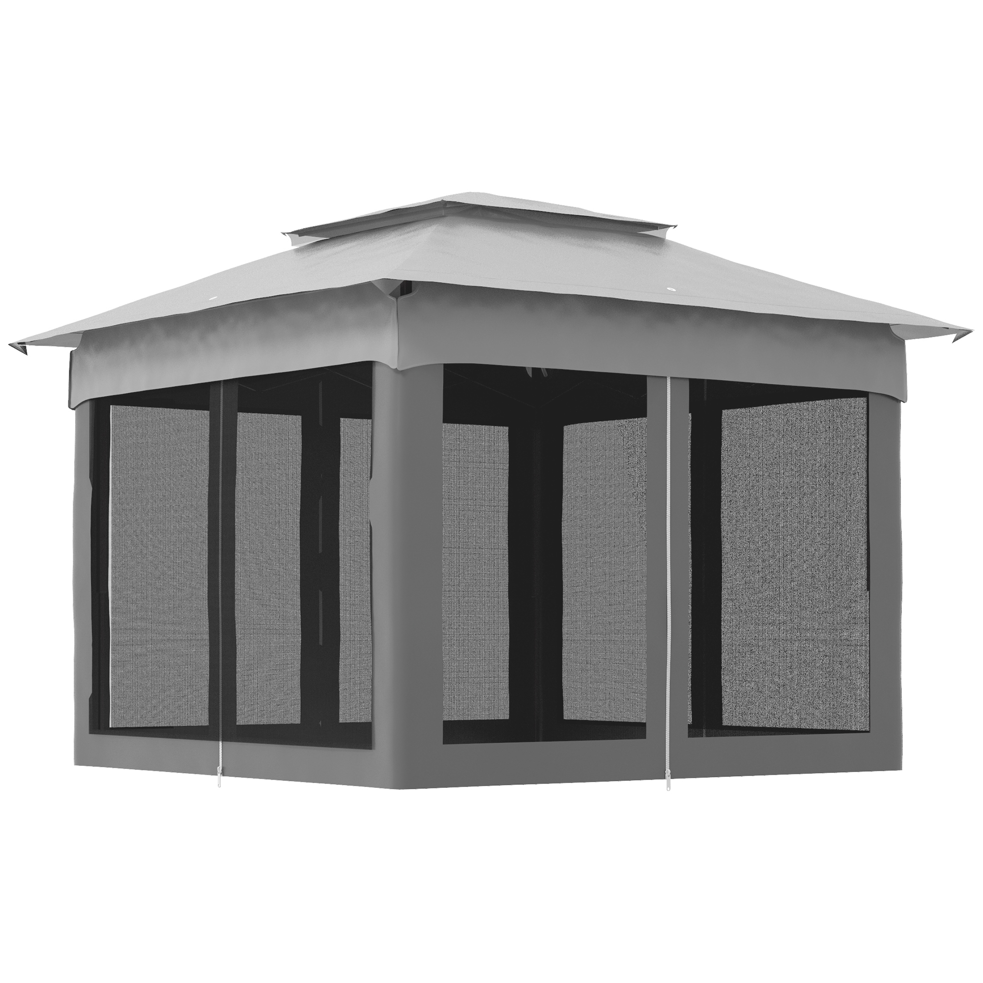 Faltpavillon 3,3 X 3,3 M Mit 4 Uv-beständigen Seitenwänden Aus Netzgewebe Und Tragetasche, Hellgrau