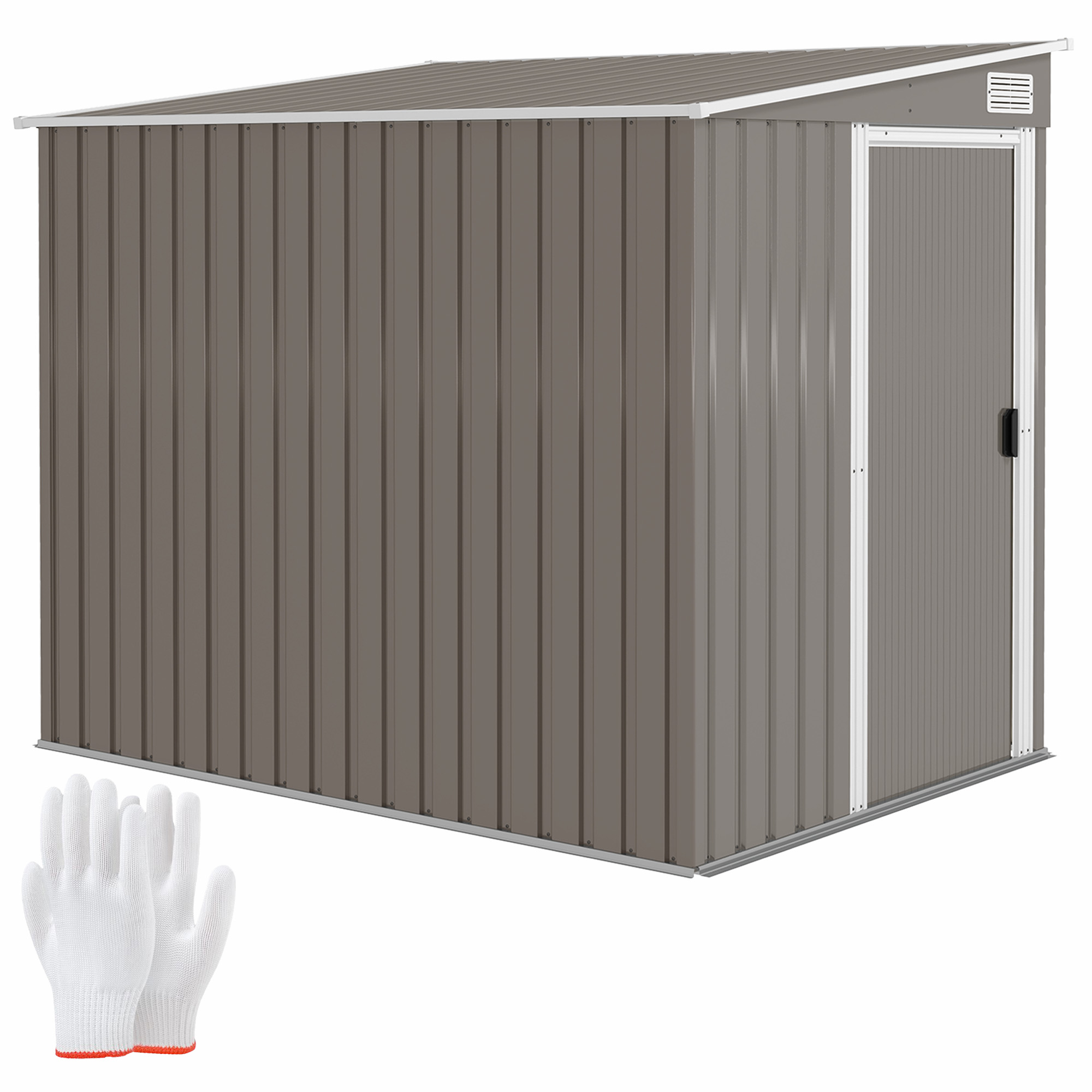 Metall-gartenhaus, 1,5 X 2 M, Mit Sockel, Schiebetür Und Schrägdach, Hellgrau