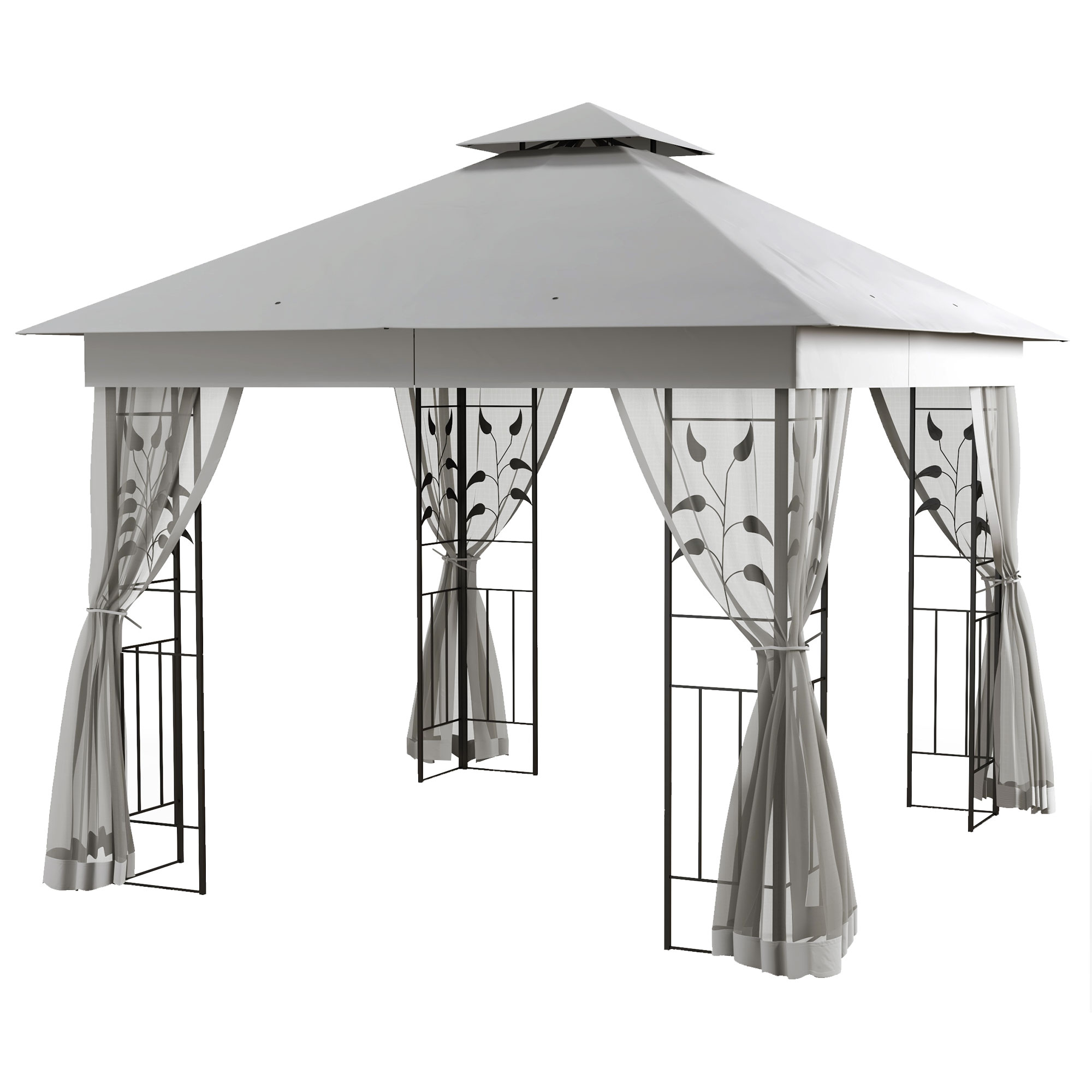 Doppeldach-pavillon, 3 X 3 M, Wasserabweisend, Stabil, Winterfest, Gartenpavillon Mit Moskitonetz, Hellgrau