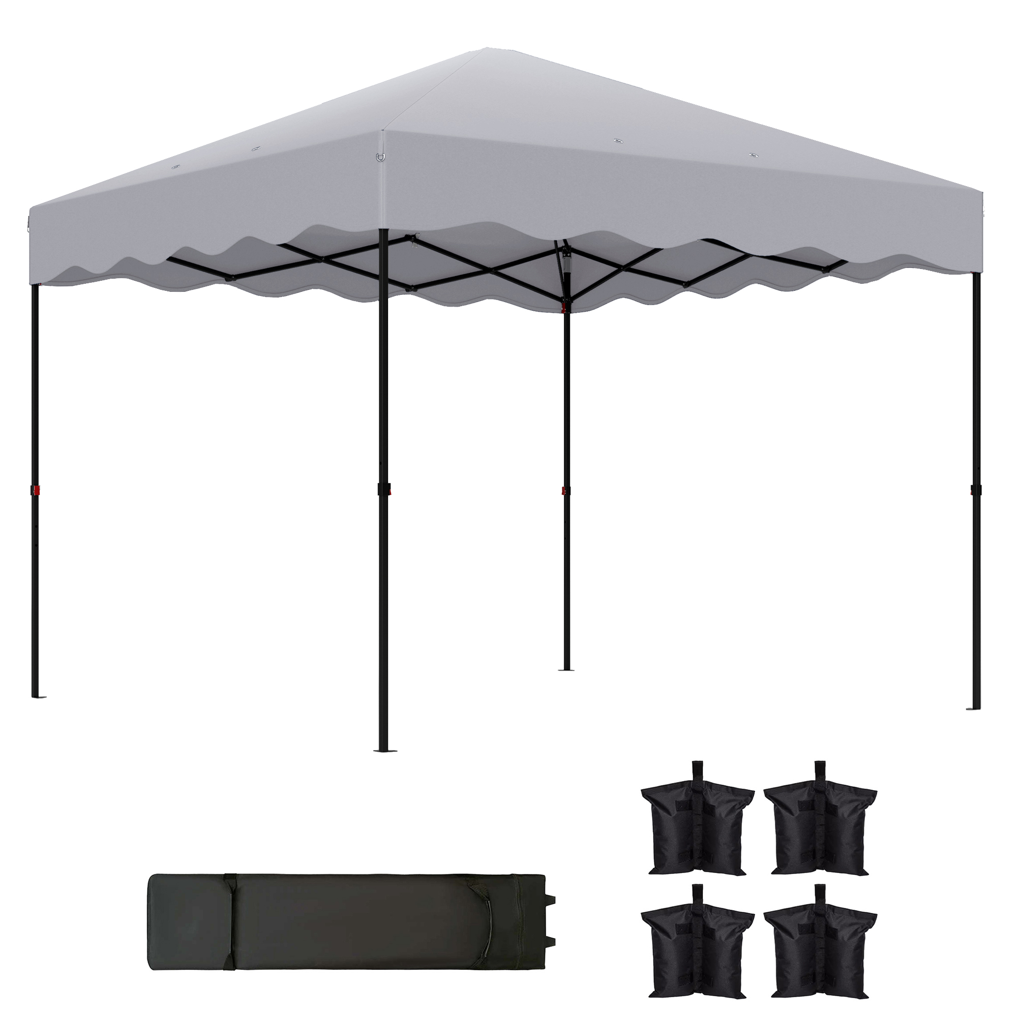 Faltbarer Pavillon 3 X 3 M, Höhenverstellbares Gartenzelt Mit Tragetasche, Für Garten Oder Terrasse, Aus Metall Und Stoff, Hellgrau