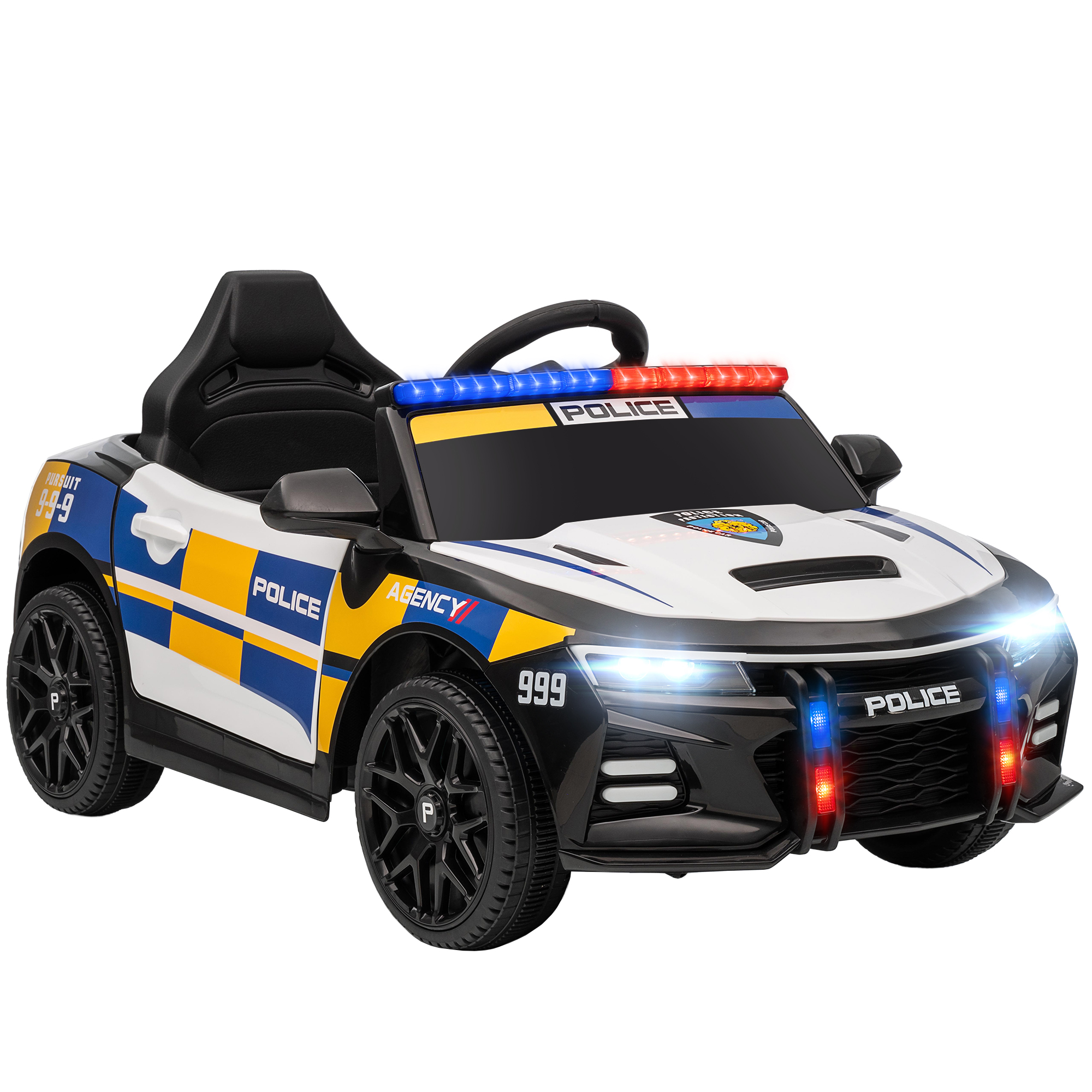 Elektrisches Polizeiauto Für Kinder Ab 3 Jahren, 12 V, Mit 2,4-ghz-fernbedienung, Blinklichtern, Sirene Und Musik. Maße: 96 X 60 X 45 Cm. Mehrfarbig.