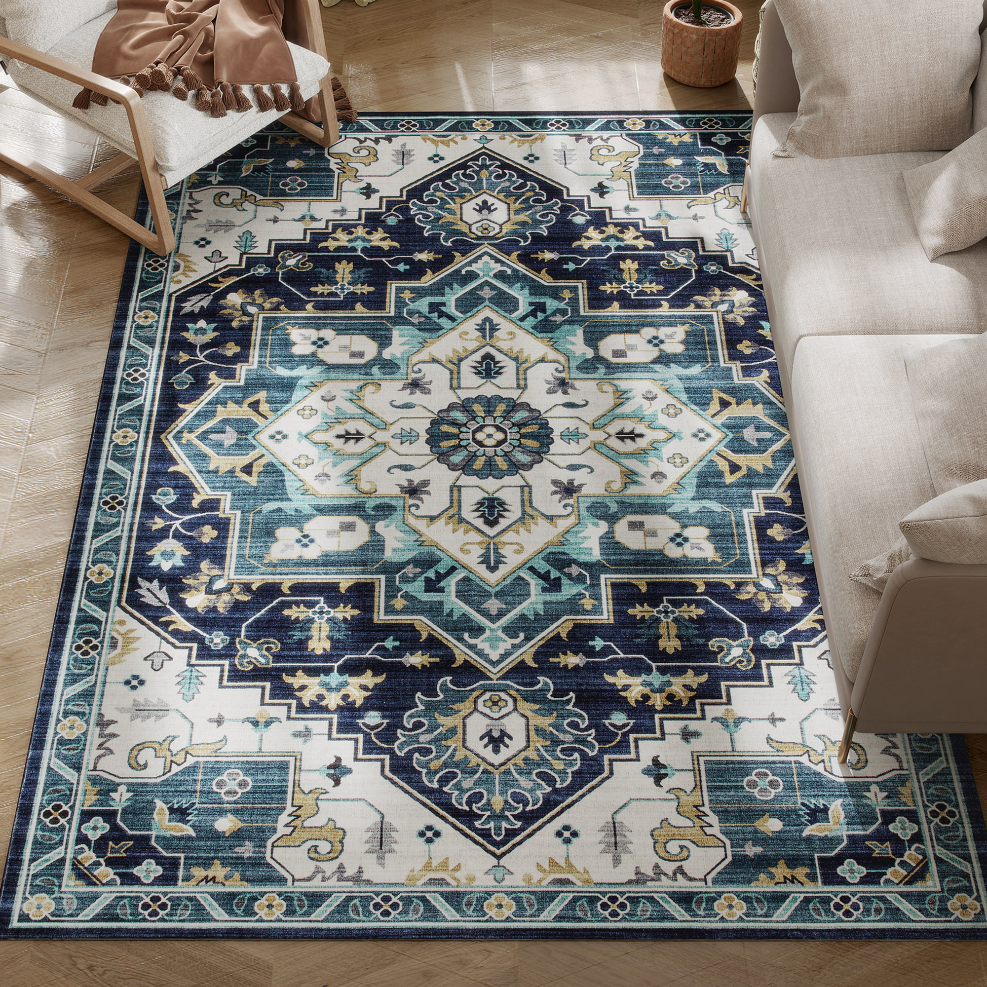 Kurzfloriger Teppich Im Boho-stil, Rutschfest Und Waschbar, Für Wohn- Und Schlafzimmer, 230 X 160 Cm, Mehrfarbig