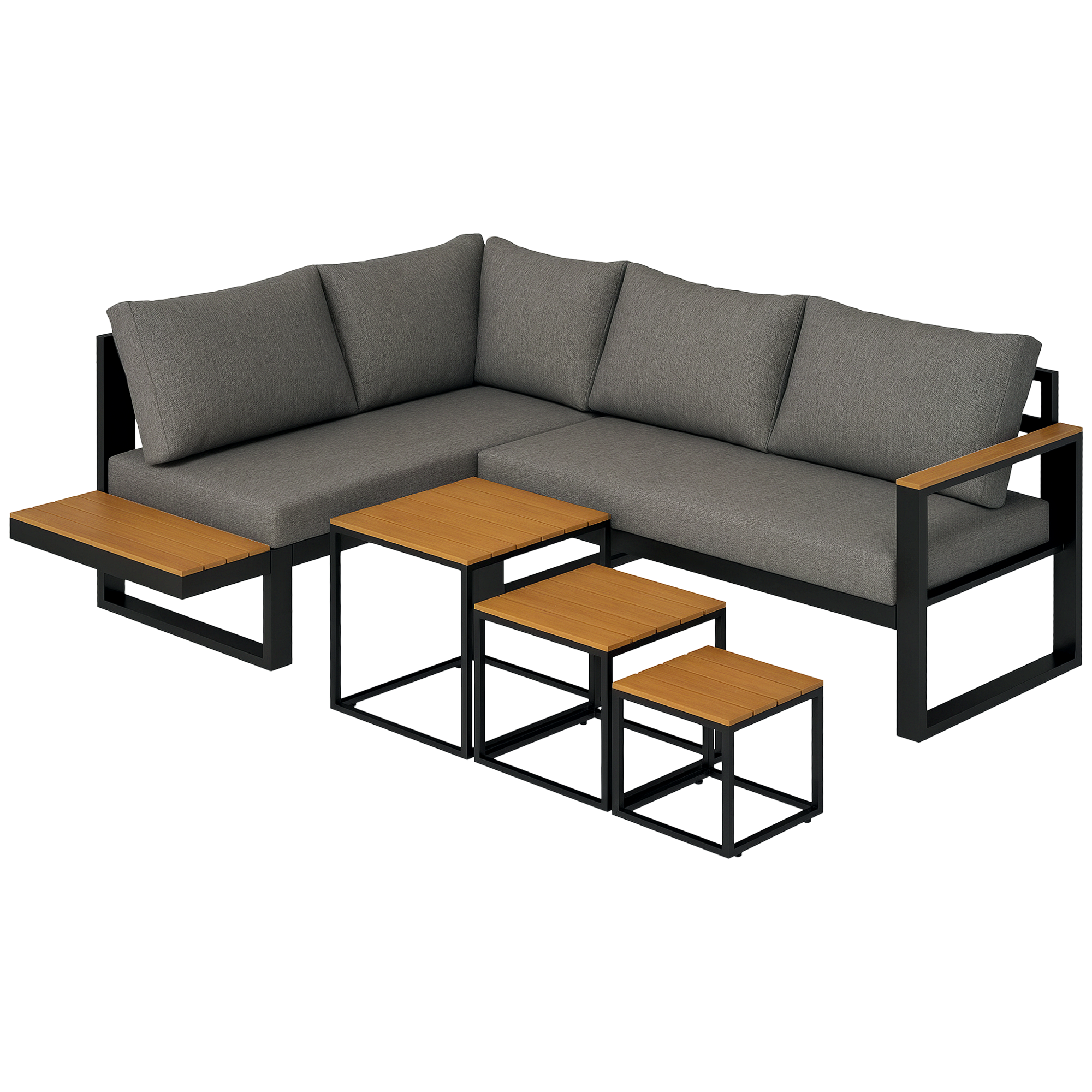 5-teiliges Gartenmöbelset, 148 Cm X 61 Cm X 71,5 Cm, Grau Und Natur