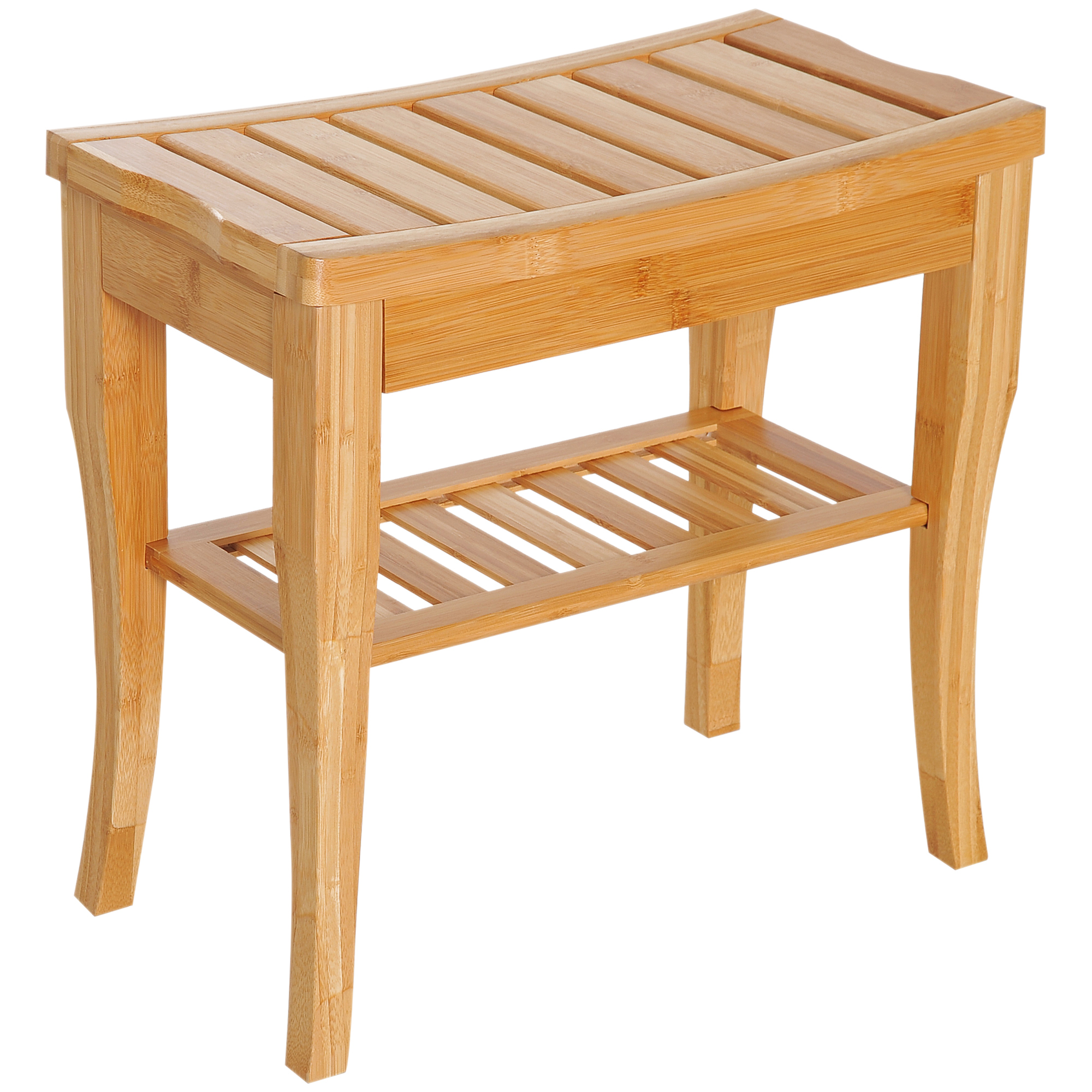 Duschhocker Mit Ablage, Duschsitz, Duschstuhl, Badezimmerstuhl, Badezimmerablage, Bambus, 47,5 X 26 X 44,5 Cm, Natur