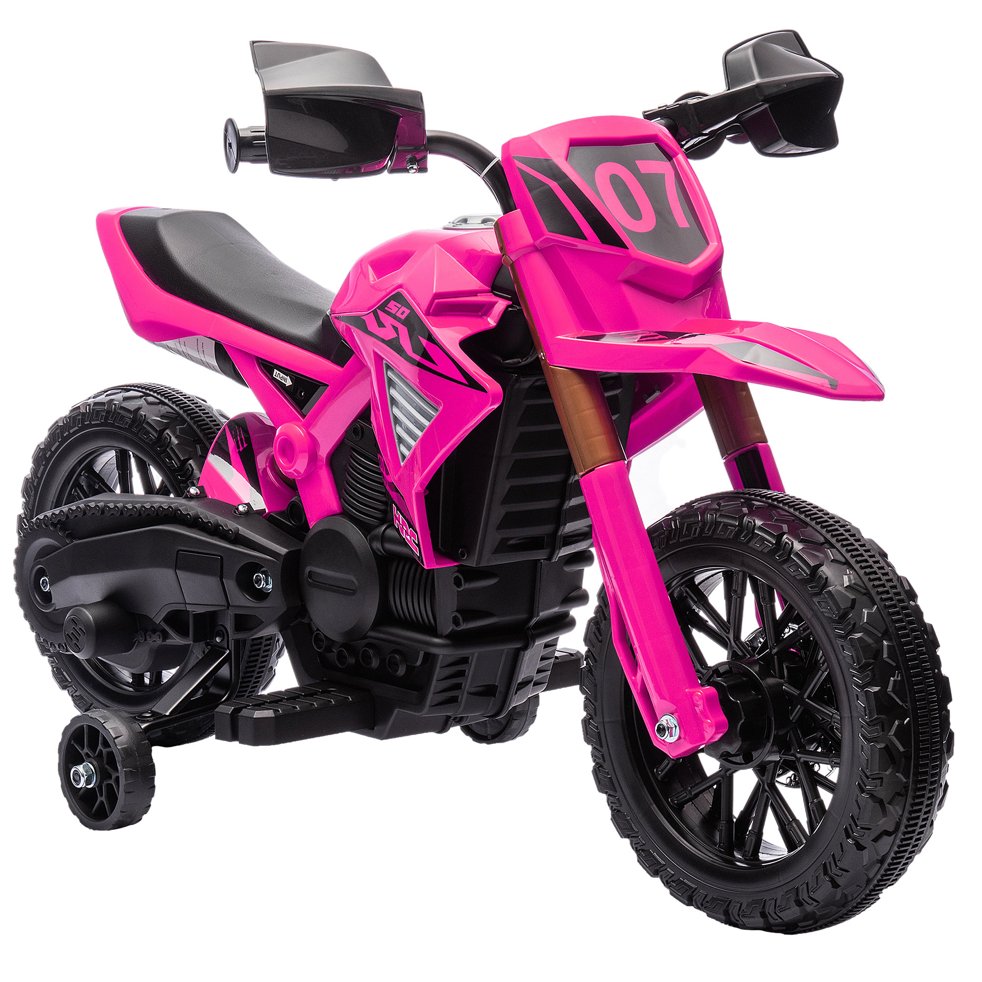 Elektrisches Kindermotorrad, 12 V, Mit Stützrädern, Hupe Und Startgeräusch, 3 Km/h, Pink