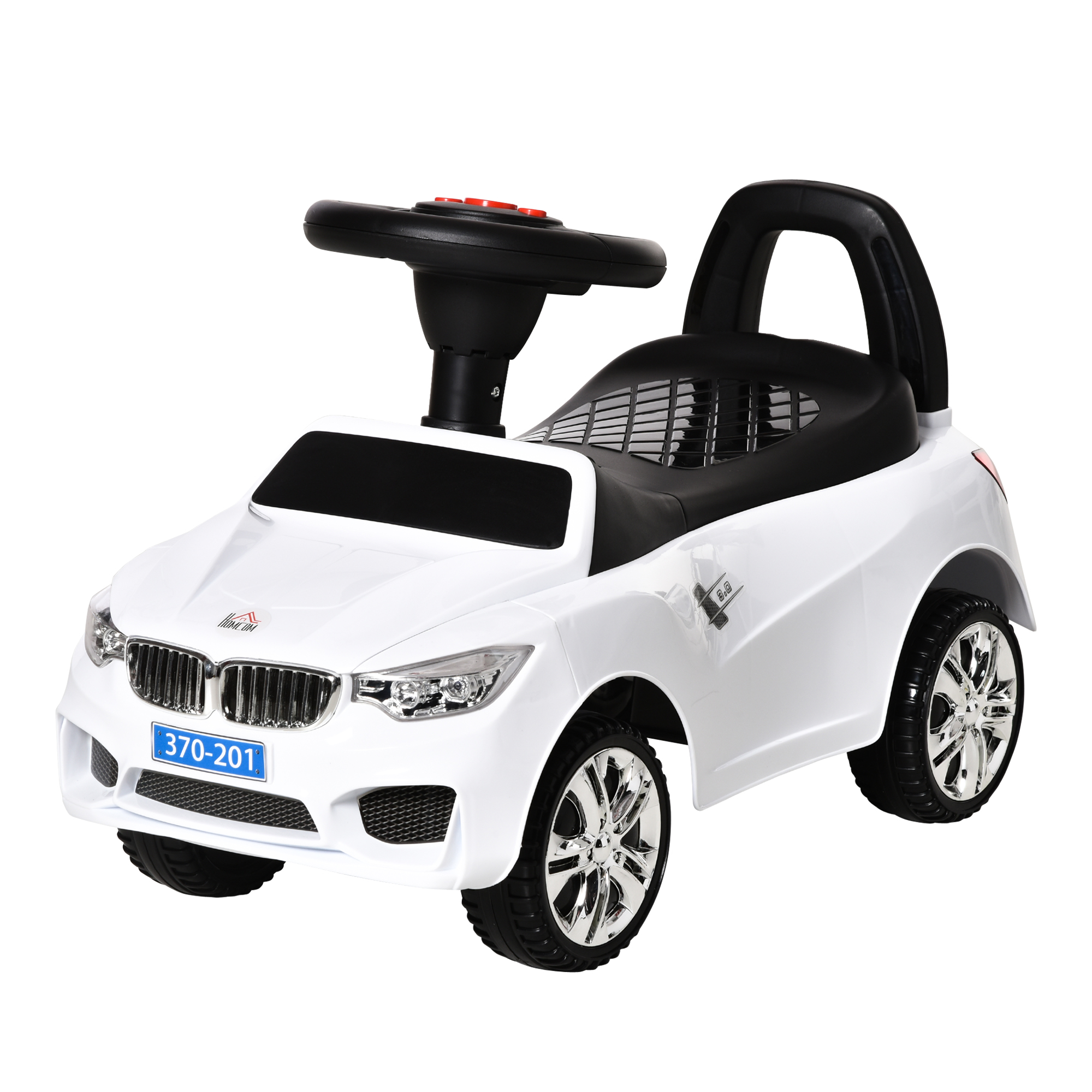 Elektrisches Kinderauto Für Kinder Von 18 Bis 36 Monaten Mit Scheinwerfern, Musik, Hupe, Lenkrad, Stauraum Und Schiebegriff – Weiß