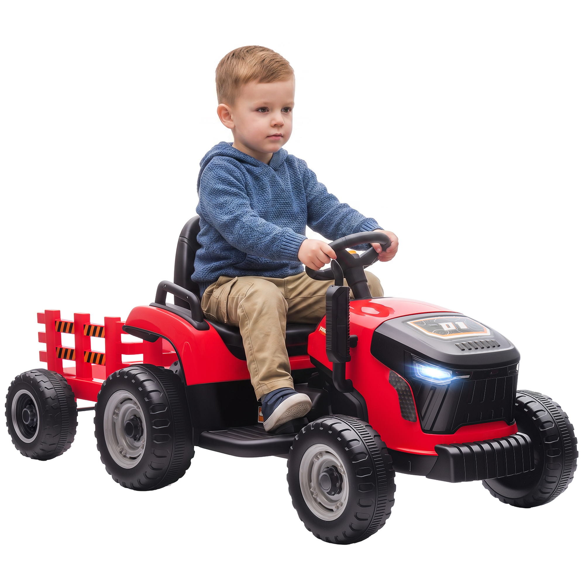 Elektrischer Kindertraktor, Trettraktor Mit Fernbedienung, Sanftanlauf, Für Kinder Von 3 Bis 8 Jahren, Rot