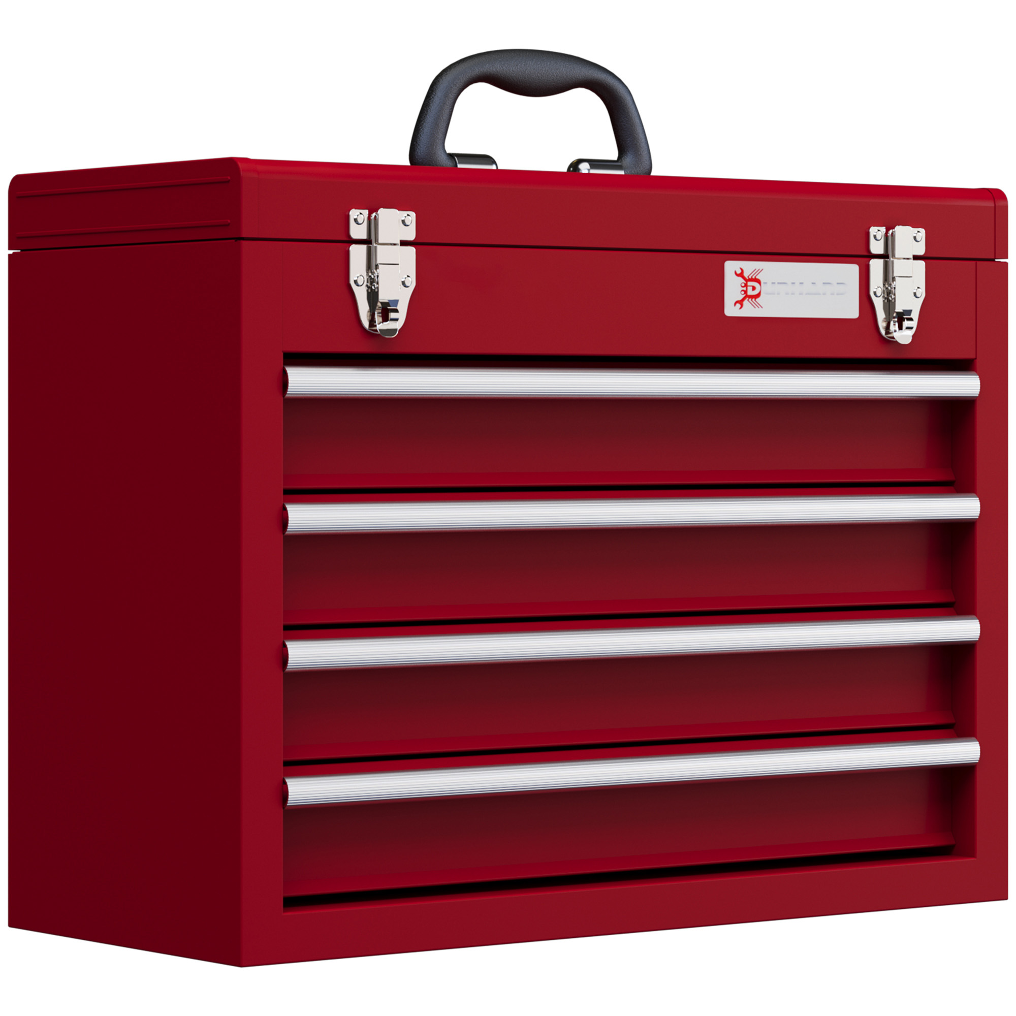 Werkzeugkasten Aus Stahl Mit 4 Schubladen, Ablage, Klappdeckel Und Metallverschlüssen, 51 X 22 X 39,5 Cm, Rot
