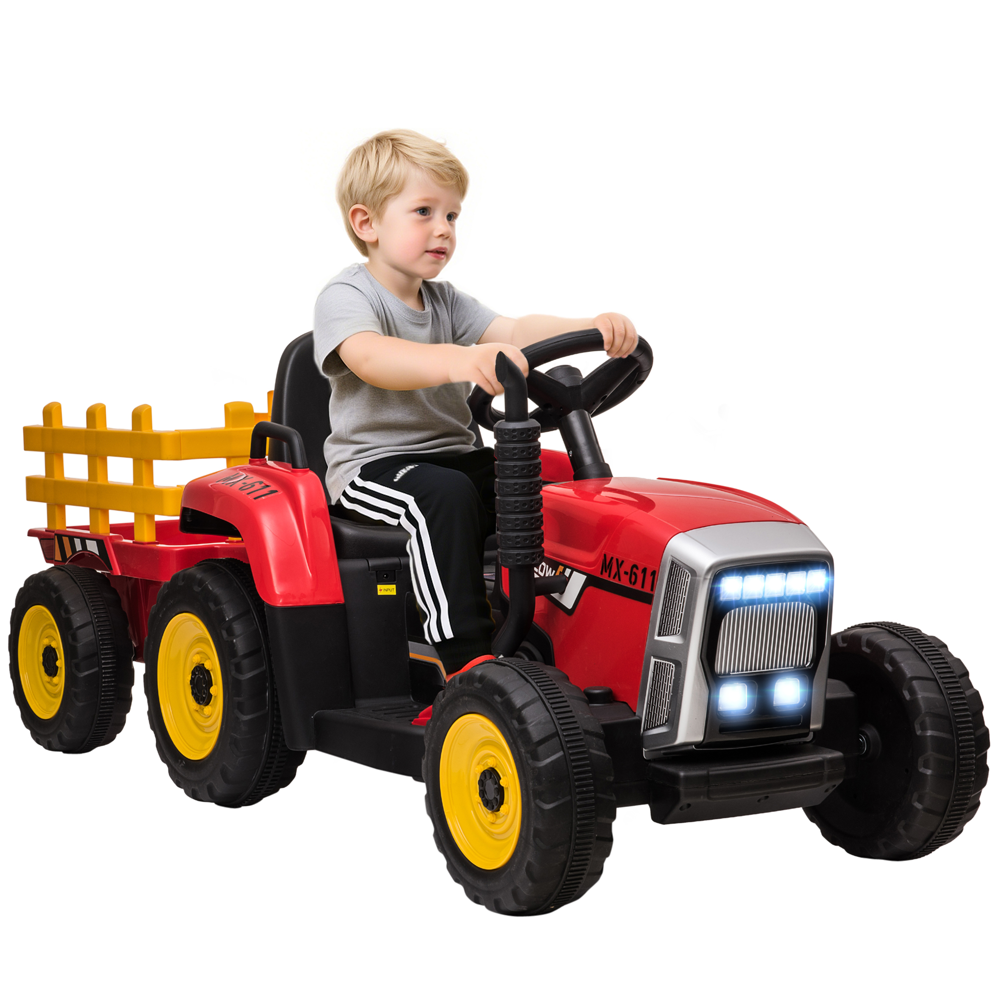 Elektrischer Traktor Für Kinder Von 3 Bis 6 Jahren Mit Abnehmbarem Anhänger, 12-v-akku Und Fernbedienung, Rot