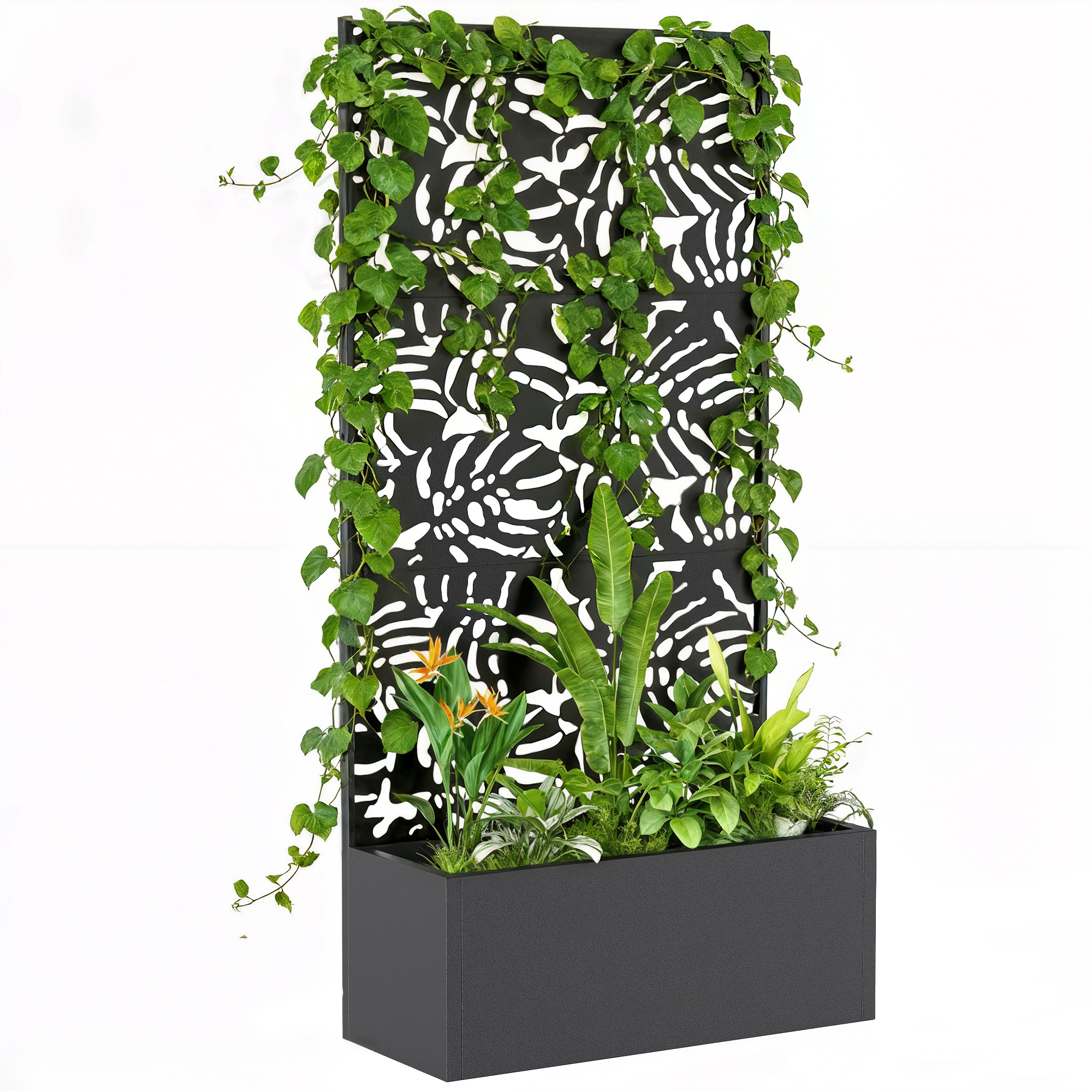 Pflanzkasten Mit Rankgitter, Sichtschutz, Für Kletterpflanzen, Metall, 90 X 35 X 180 Cm, Schwarz