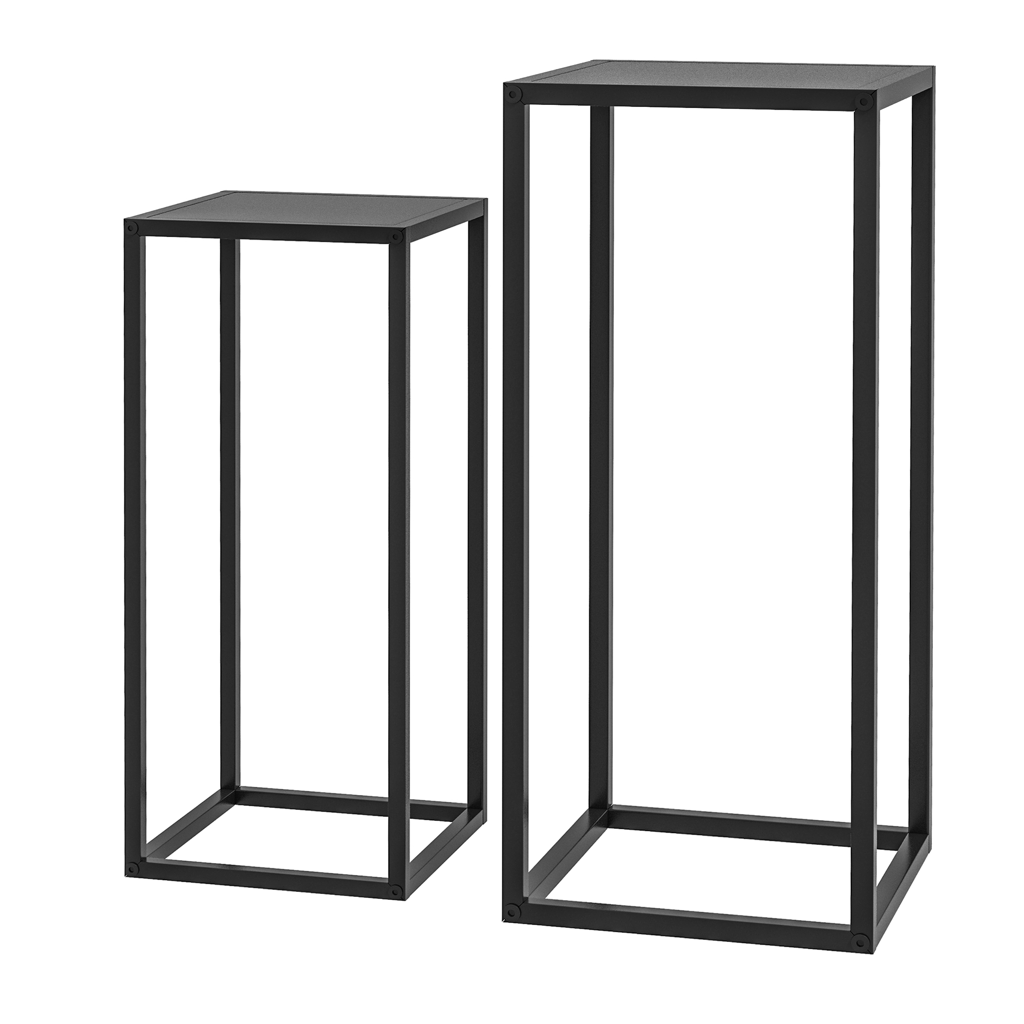 Set Aus 2 Pflanzenständern Aus Stahl Für Den Innen- Und Außenbereich, 25 X 25 X 58,5 Cm Und 31 X 31 X 65 Cm, Schwarz