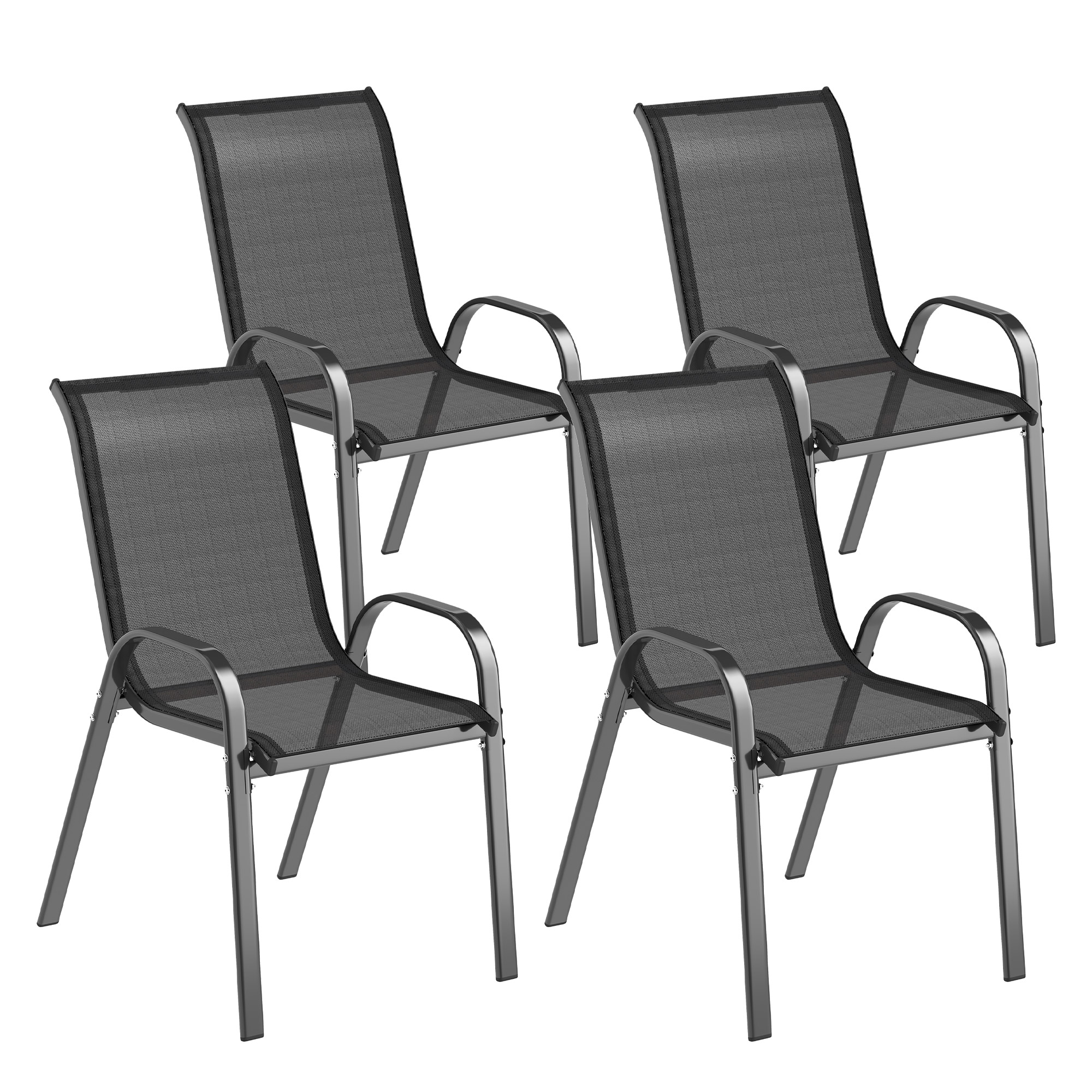 Set Aus 4 Stapelbaren Gartenstühlen Aus Stahl Und Atmungsaktivem Netzgewebe, 54 X 71 X 93 Cm, Schwarz