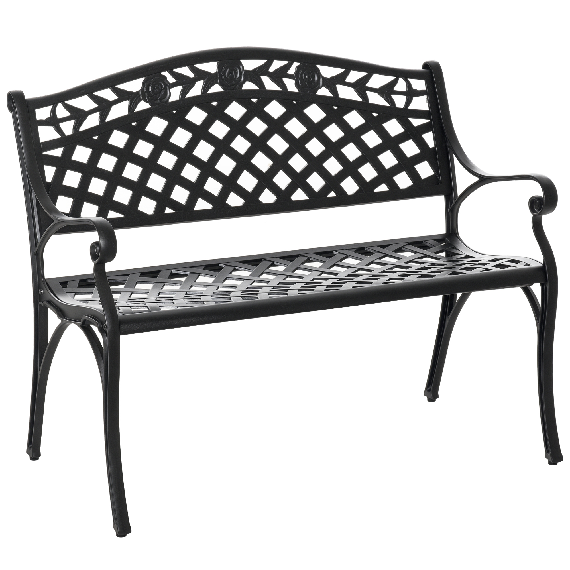 Zweisitzerbank, Gartenbank Aus Aluminium, Metallbank Mit Armlehnen, Landhausstil, Schwarz, 102,5 X 61 X 84 Cm