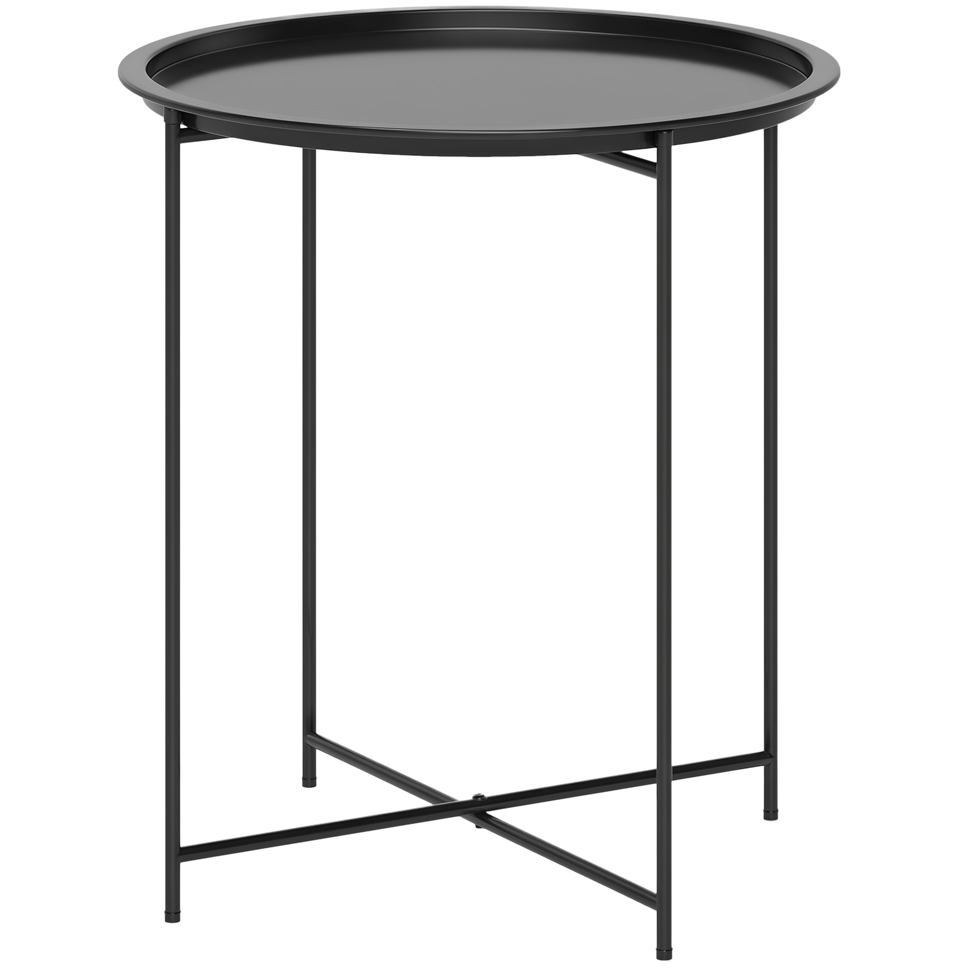 Runder Gartentisch Aus Stahl Mit Abnehmbarer, Klappbarer Tischplatte, Schwarz.