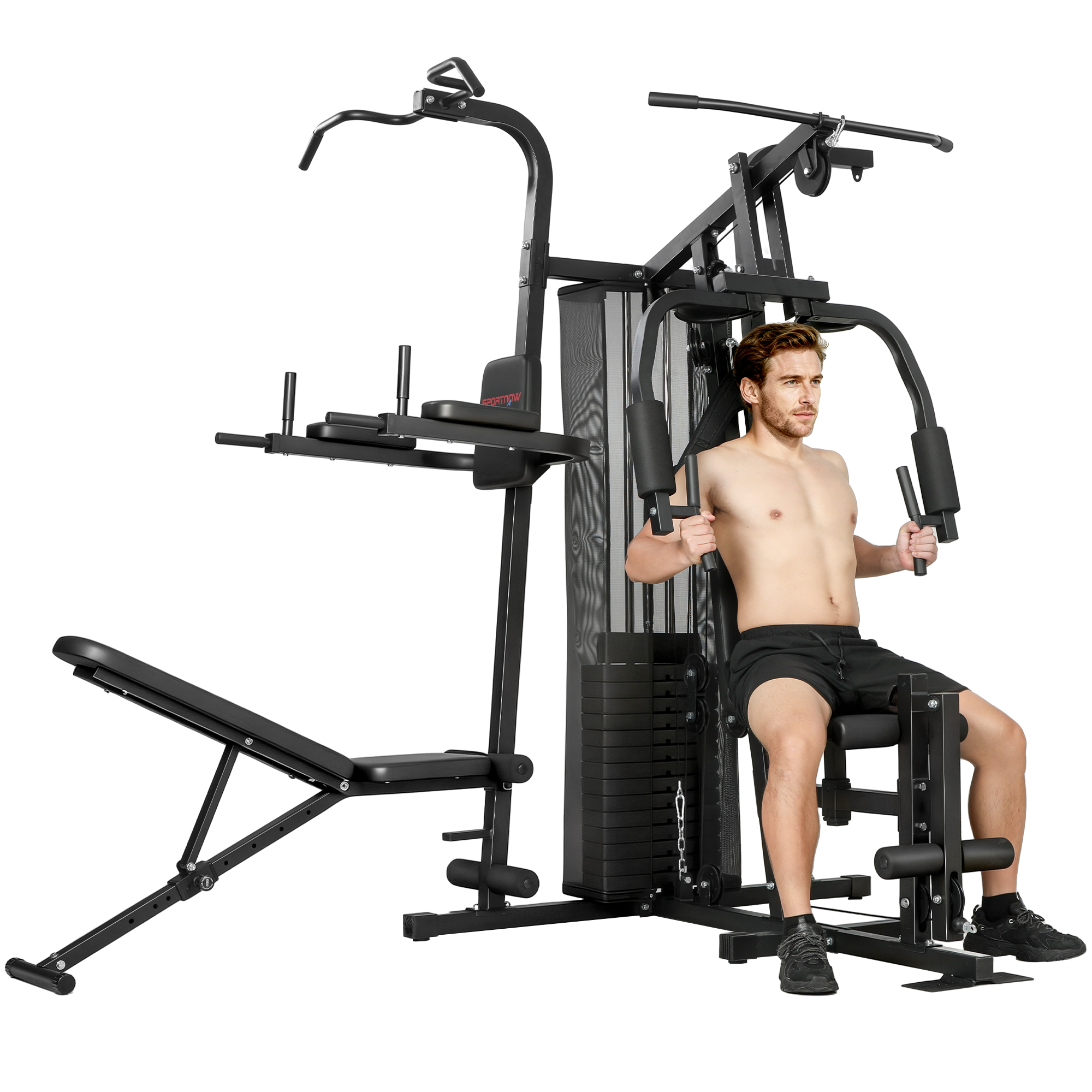 Multifunktionale Trainingsstation, Heimfitnessgerät Für Über 10 Übungen, Hanteln, Verstellbare Hantelbank, Schwarz