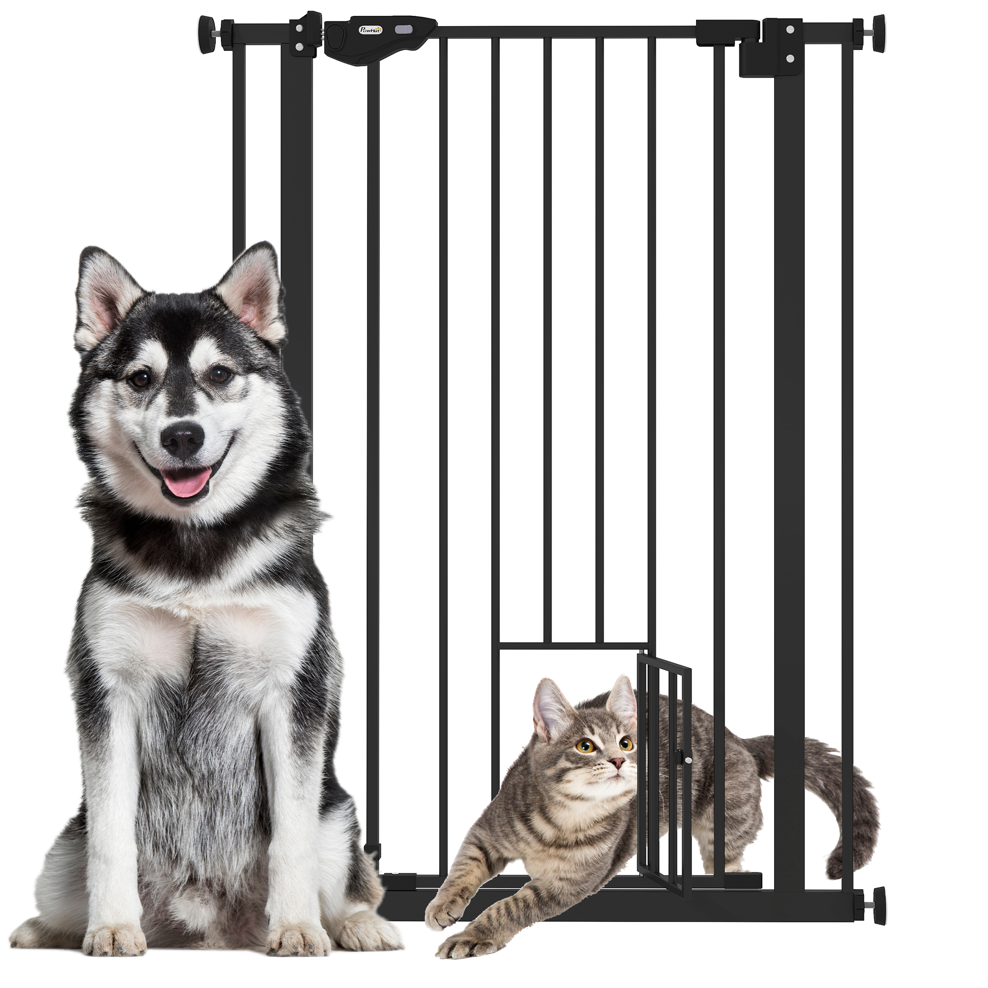 Hundegitter, Doppelt Verriegelbar, Selbstschließend, 104 Cm Hoch, Stahl, Schwarz