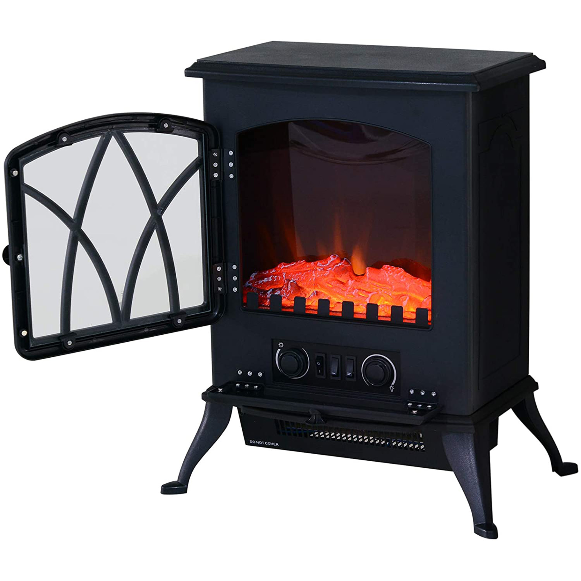 Tragbarer Elektrischer Kamin 1000 W/2000 W, Geräuscharmer Standkamin Mit Flammeneffekt Und Einer Heizfläche Von 30 M², Schwarz