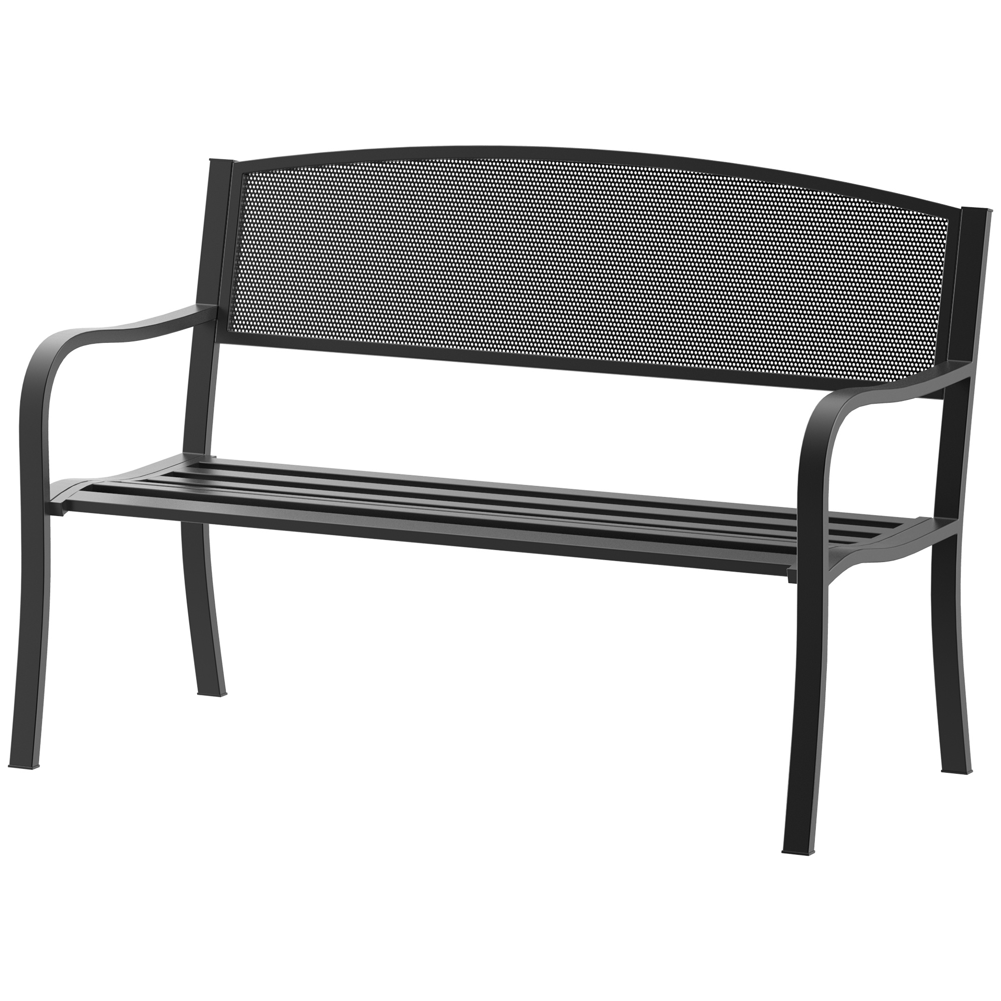 Gartenbank Für 2 Personen, Terrassenbank Mit Rückenlehne Aus Stahlgewebe, Tragkraft 240 Kg, 127 X 60 X 87 Cm, Schwarz