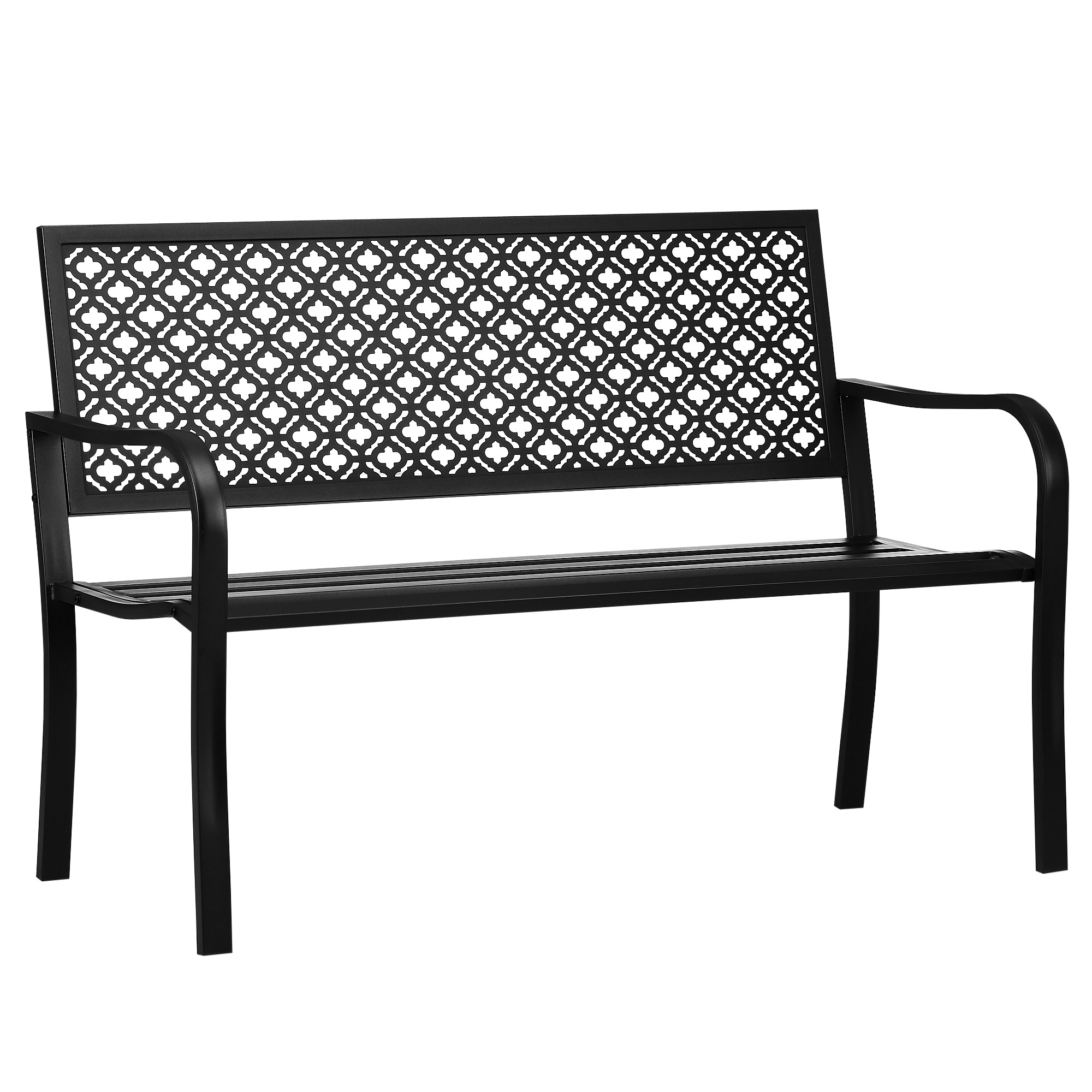 Gartenbank Aus Stahl, 2-sitzer, Mit Dekorativer Rückenlehne, Für Terrasse Oder Balkon, 127 X 63 X 83 Cm, Schwarz