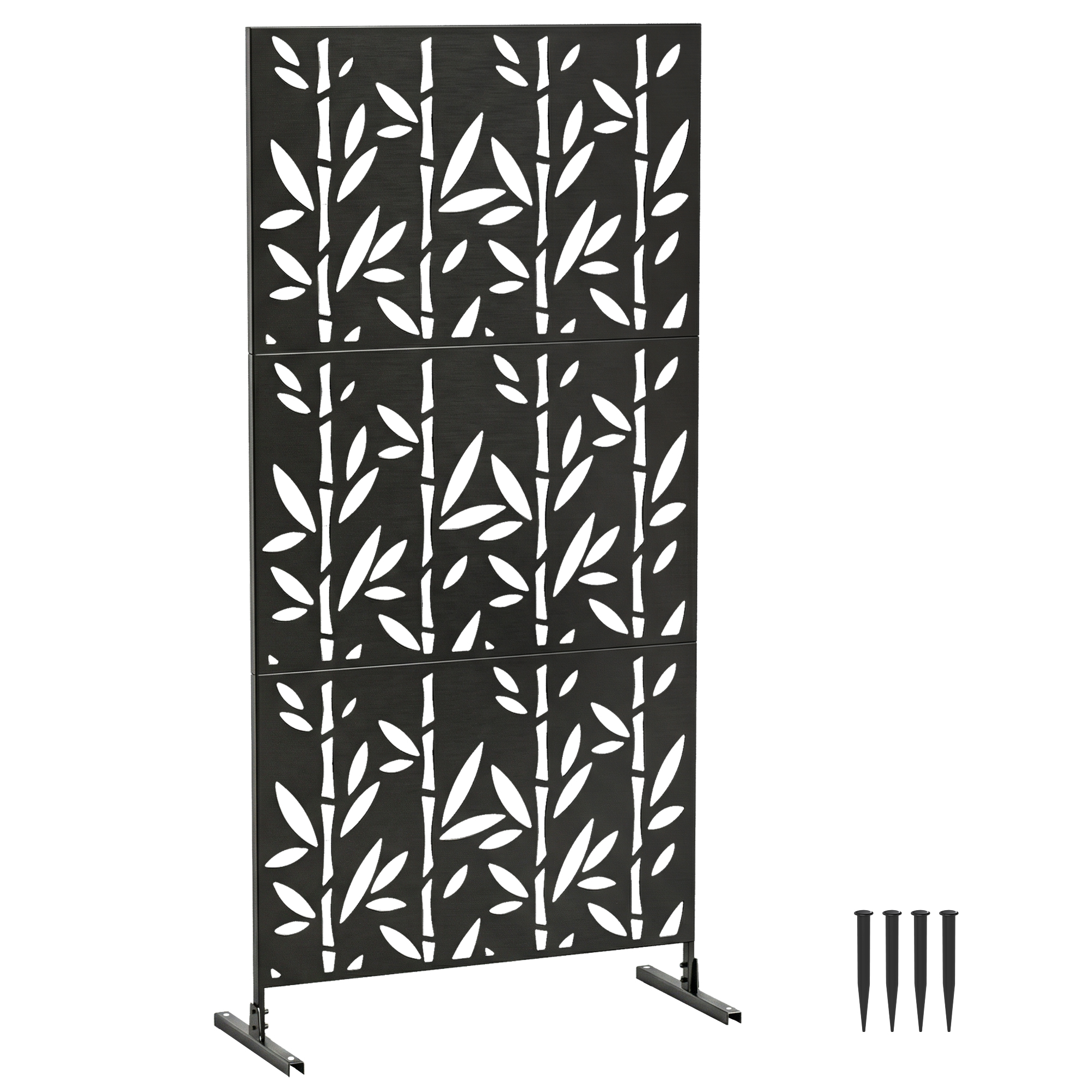 Dekorative Sichtschutzwand Für Den Außenbereich, Gartengitter, 3-teilig Mit Bambusmuster, Metall, 92 X 40 X 192 Cm, Schwarz