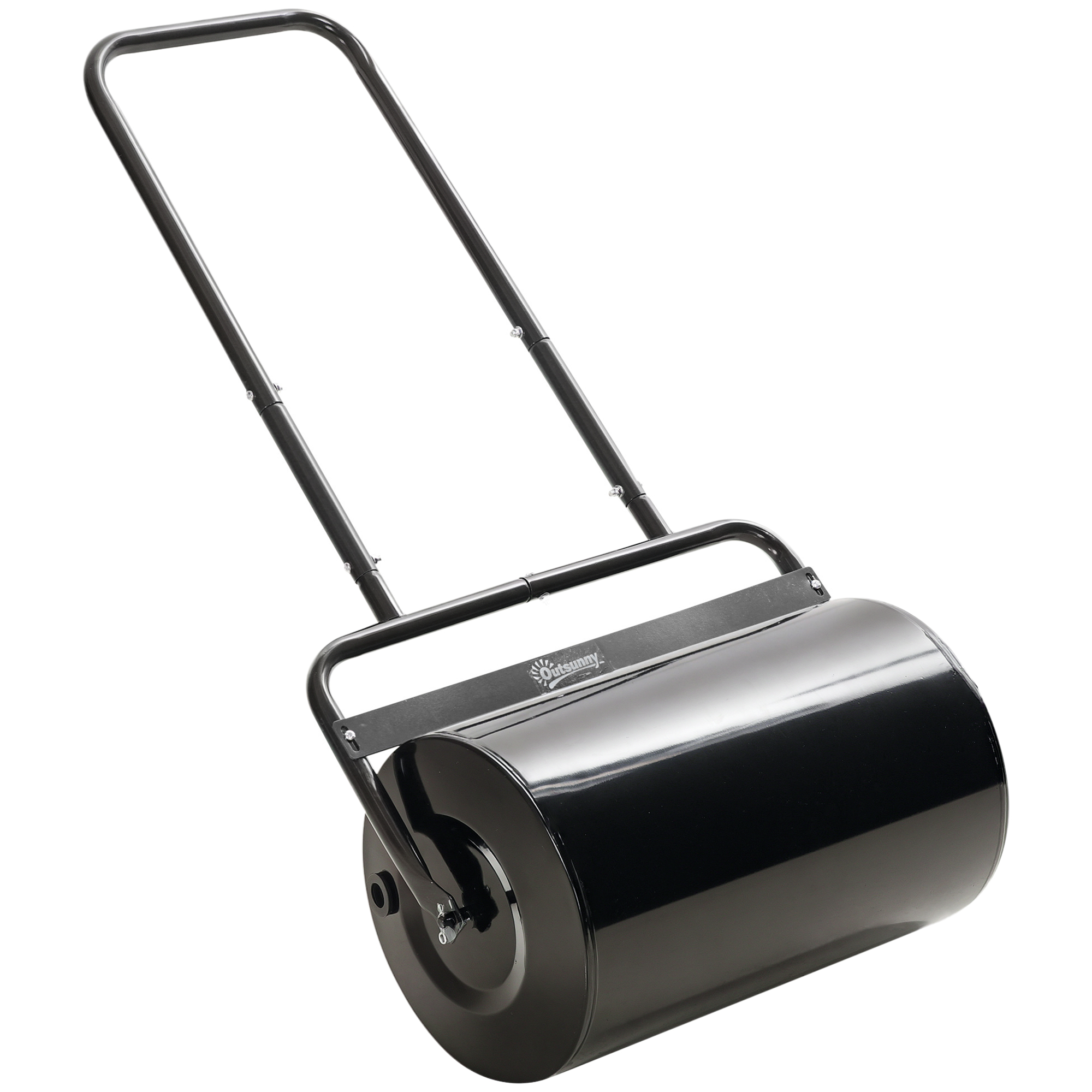 Rasenwalze Mit U-förmigem Griff, Gartenwalze, 32 Cm Durchmesser, 38 L Wasserfassungsvermögen / 62 Kg Sandfassungsvermögen, Metall, Schwarz, 58 X 32,5 X 113 Cm