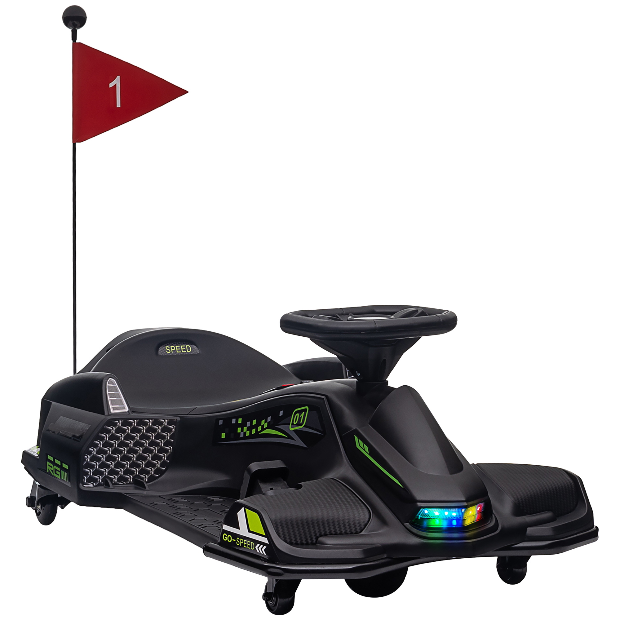 12-v-elektro-go-kart Für Kinder, Einstellbare Geschwindigkeit 3–8 Km/h, Drift-modus, 90 X 53 X 99 Cm, Schwarz
