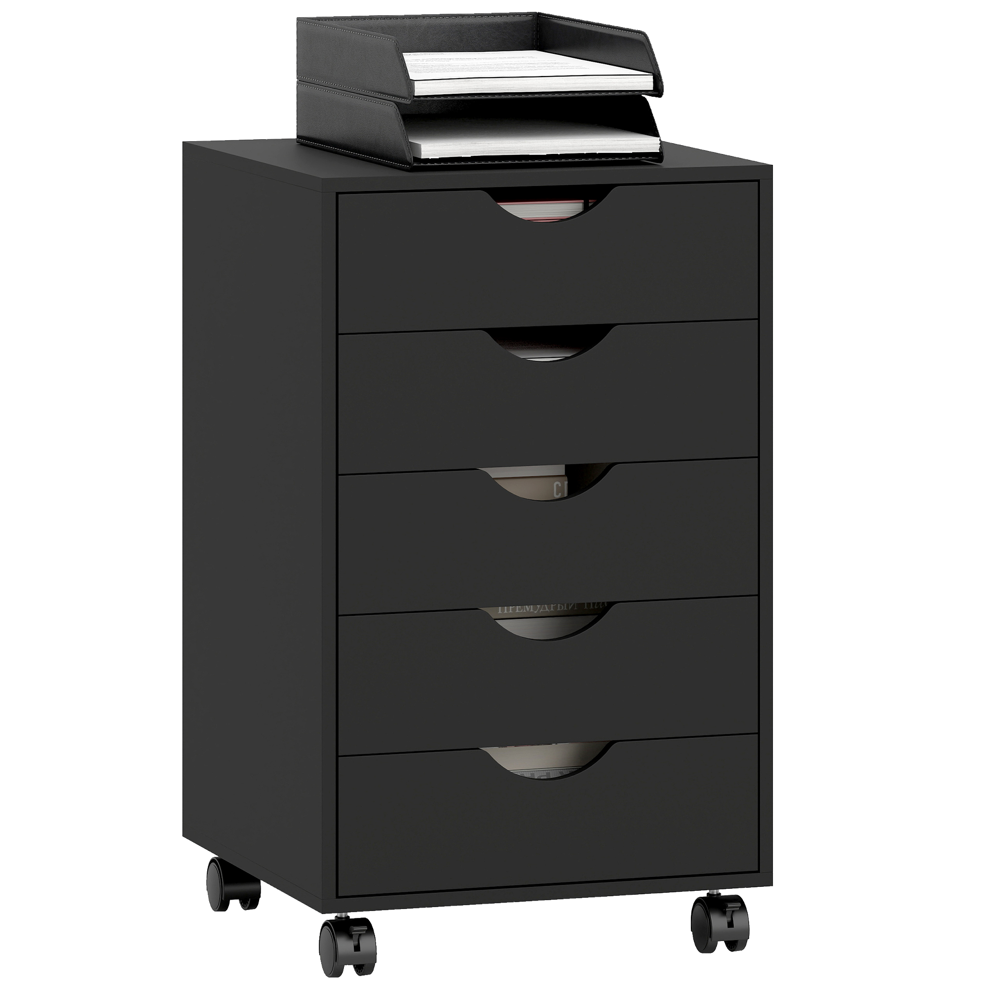 Rollbarer Aktenschrank Mit 5 Schubladen, Ideal Für Büro Oder Wohnzimmer, 40 X 40 X 67 Cm, Schwarz