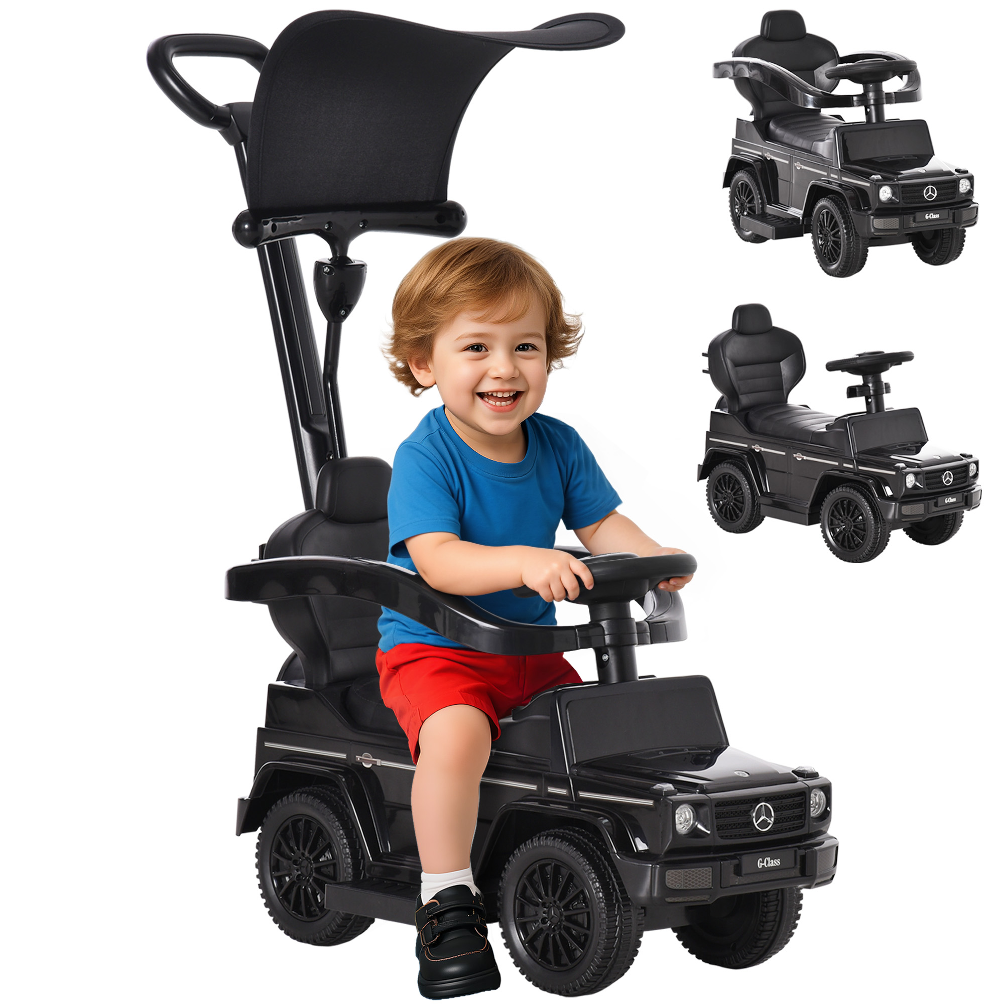 Lizenziertes Mercedes G350 Elektro-kinderauto Für Kinder Von 1 Bis 3 Jahren, Mit Hupe, Abnehmbarem Dach Und Haltegriff, 25 Kg Tragkraft, Maße: 85,5 X 40,5 X 95 Cm, Schwarz