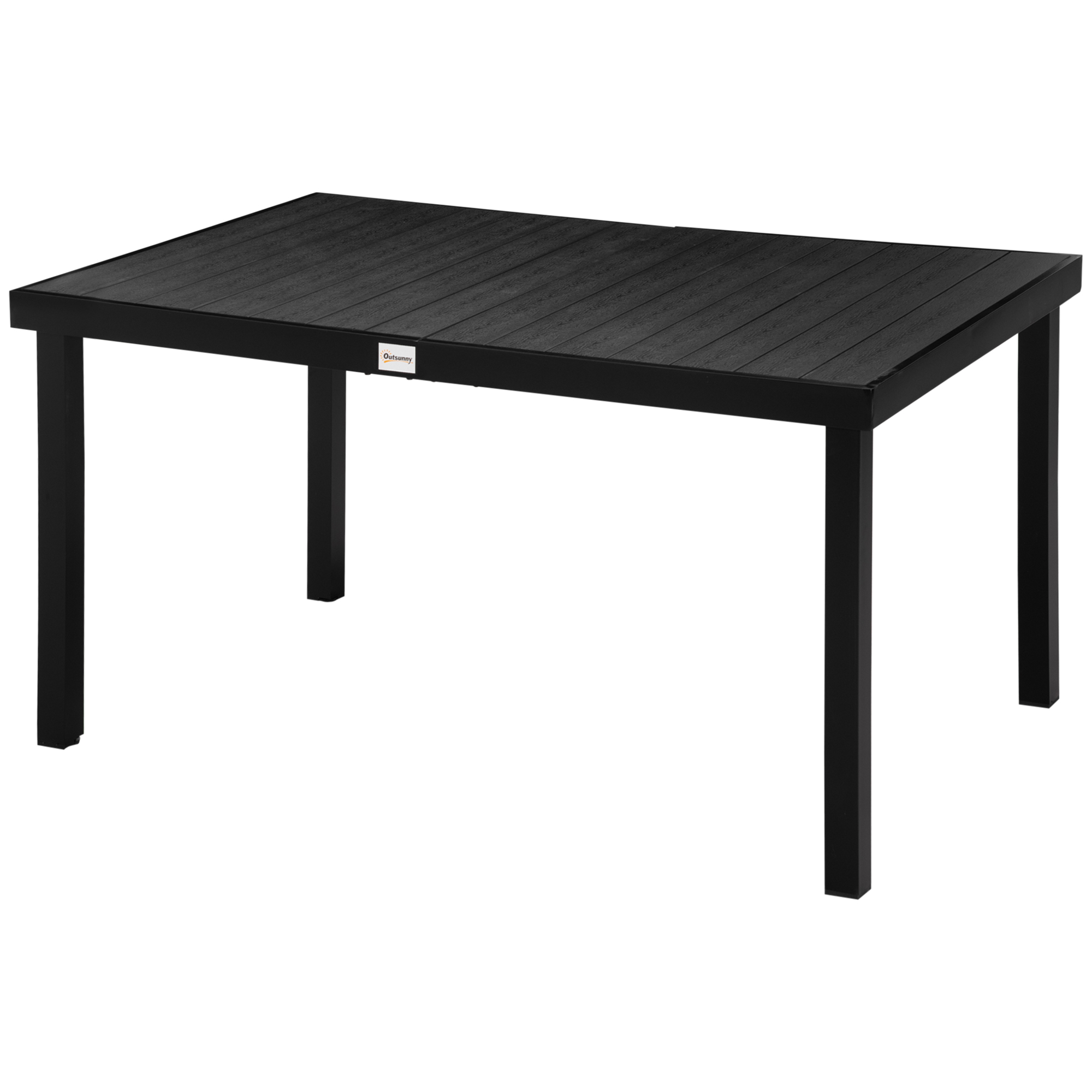 Rechteckiger Gartentisch Für 6 Personen, Esstisch Für Den Außenbereich 140 X 90 X 74 Cm Mit Lattenrost Und Aluminiumgestell Für Terrasse Oder Balkon, Schwarz