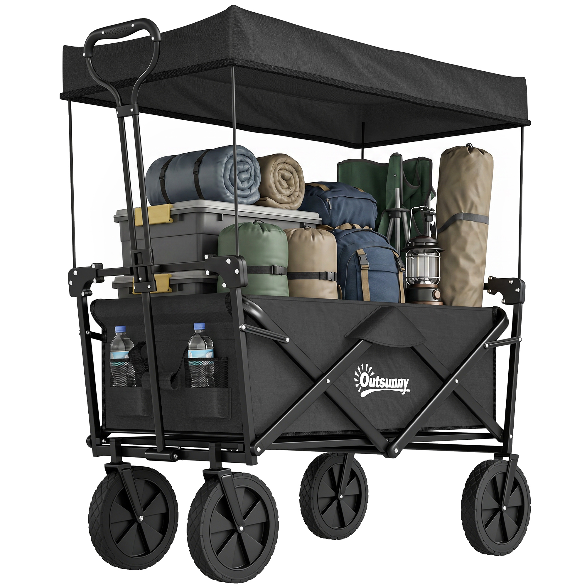 Faltbarer Trolley Mit Sonnendach, 110 L Fassungsvermögen, Stahlrahmen, 97 X 52 X 105 Cm, Schwarz
