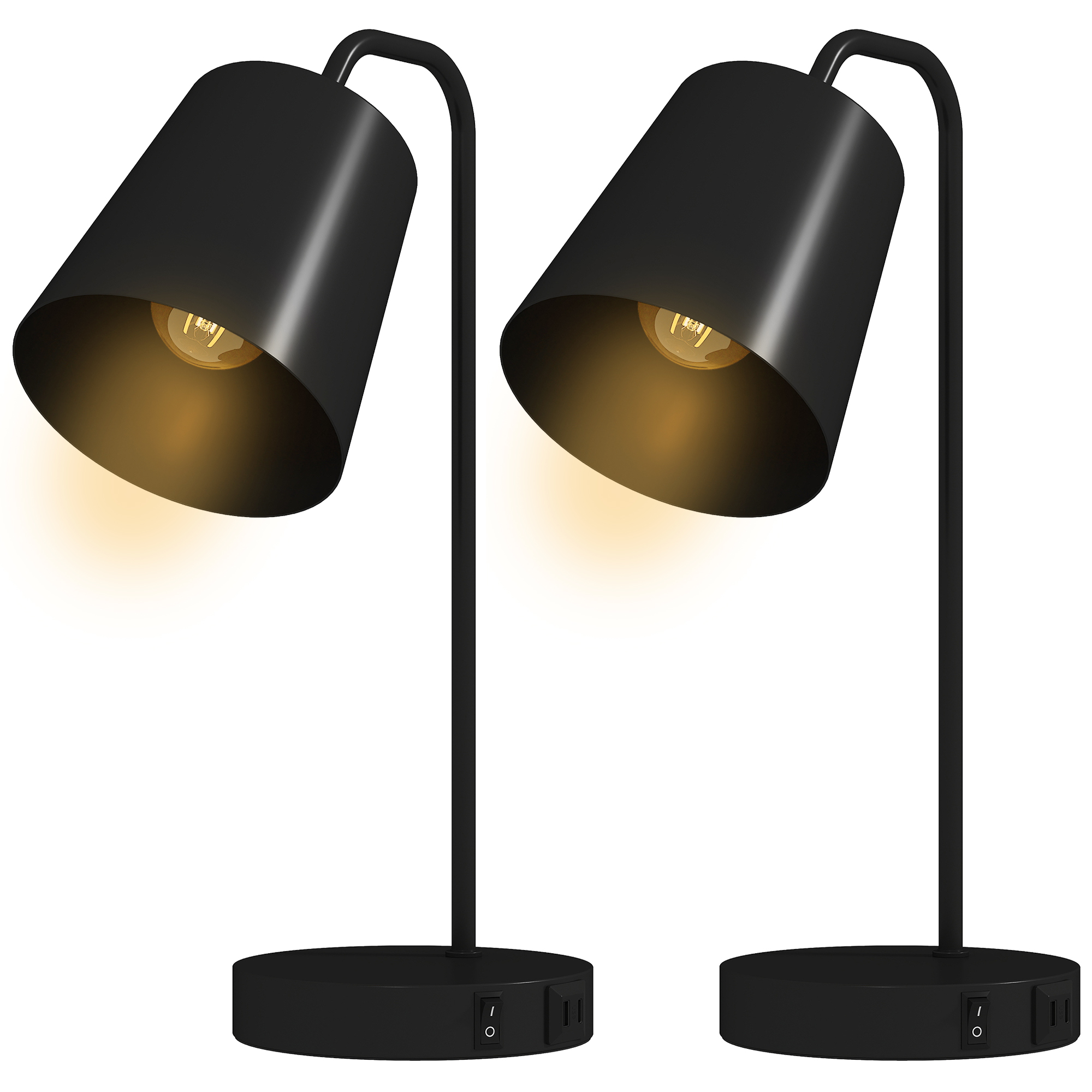 Set Aus 2 Modernen Tischlampen Mit Usb-a- Und Usb-c-anschlüssen, Für Schlafzimmer, Wohnzimmer Und Büro, Schwarz.