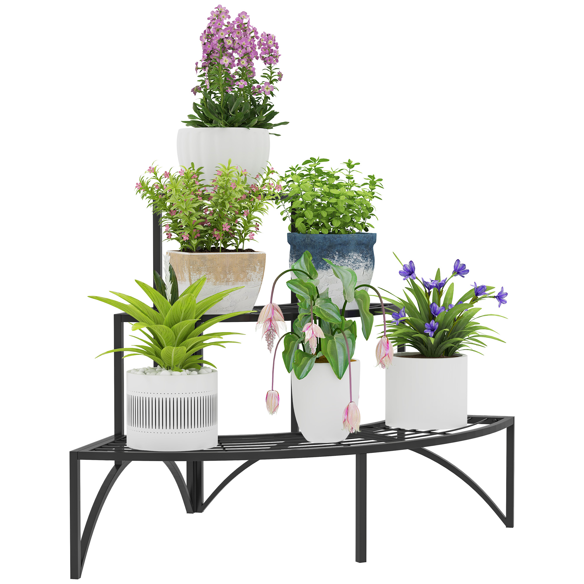 Eckpflanzenständer, 3-stöckiger Blumenständer, Metall, Für Den Innen- Und Außenbereich, Blumentopfhalter, Schwarz