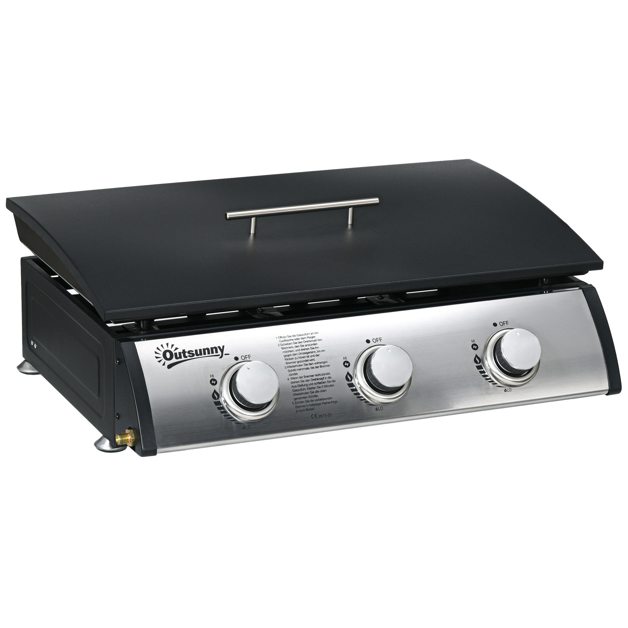 Gasgrill Mit Deckel, 3 Brennern, Fettauffangschale, Antihaft-grillplatte, 63 X 47 X 25 Cm, Schwarz/silber