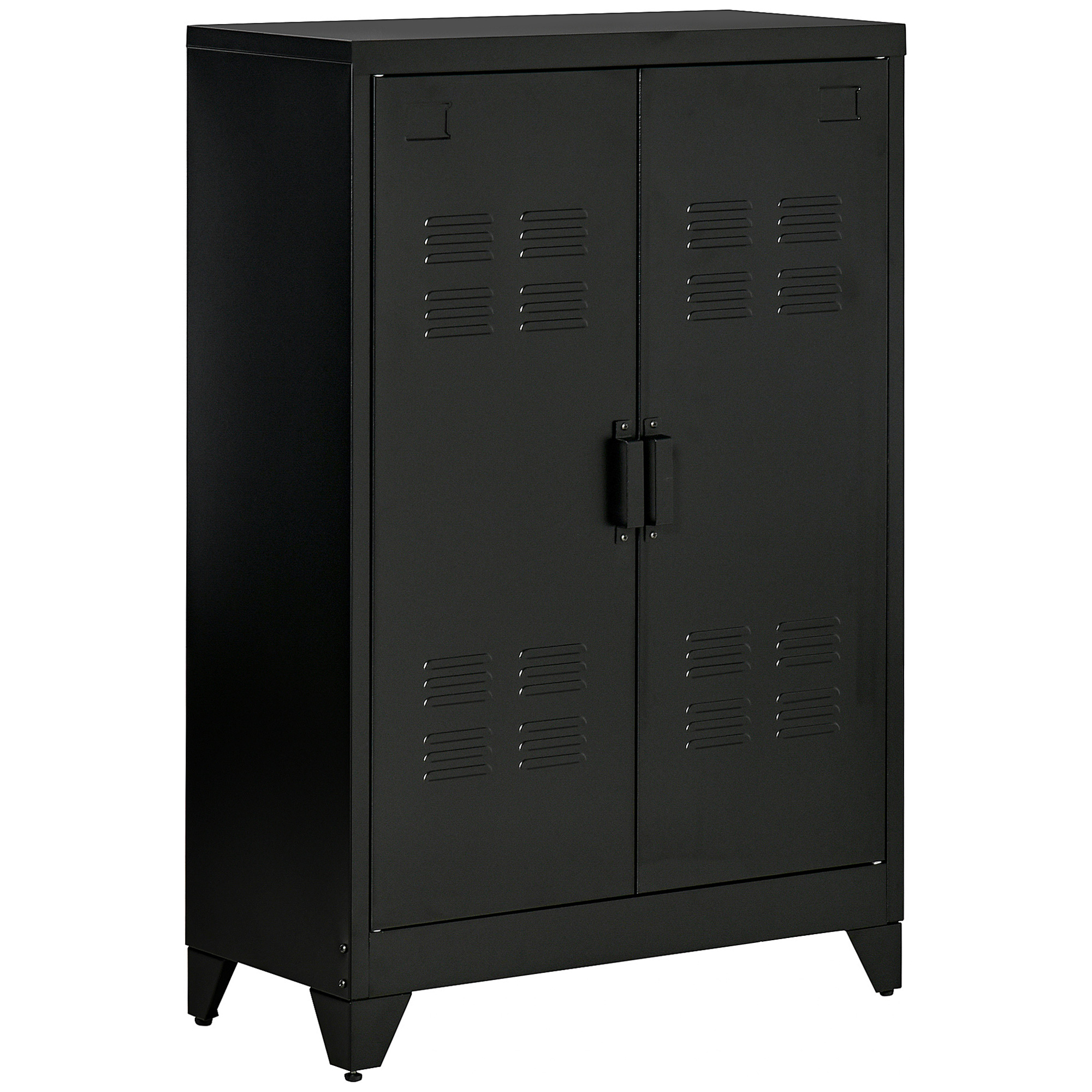 Metall-aktenschrank, Multifunktionaler Schrank Mit Doppelten Magnet-lamellentüren, Verstellbarem Einlegeboden, Büromöbel, Aufbewahrungsmöbel Für Büro Oder Wohnzimmer, 75 X 33 X 110 Cm, Schwarz